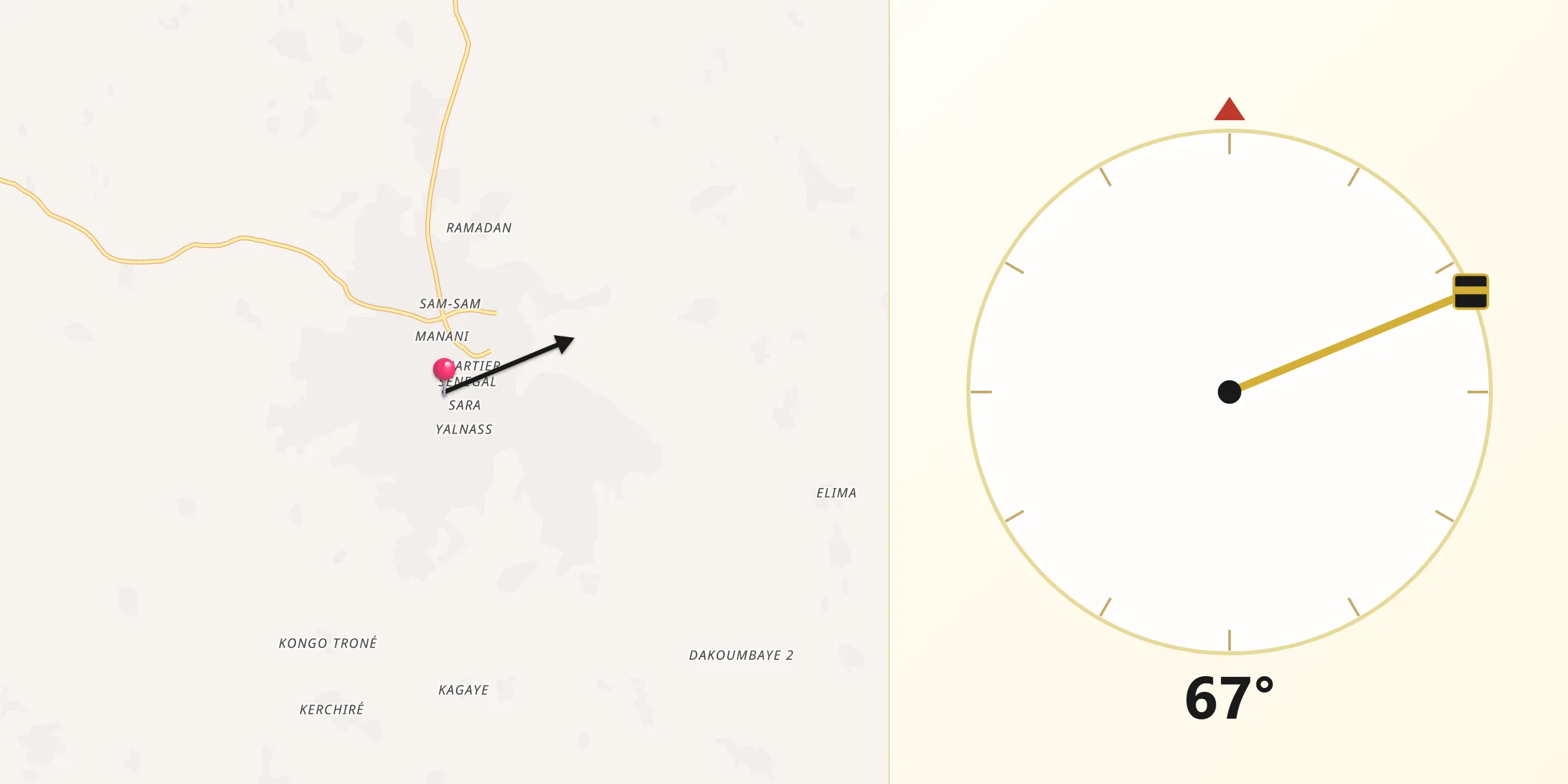 Direction vers la Qibla depuis Moussoro