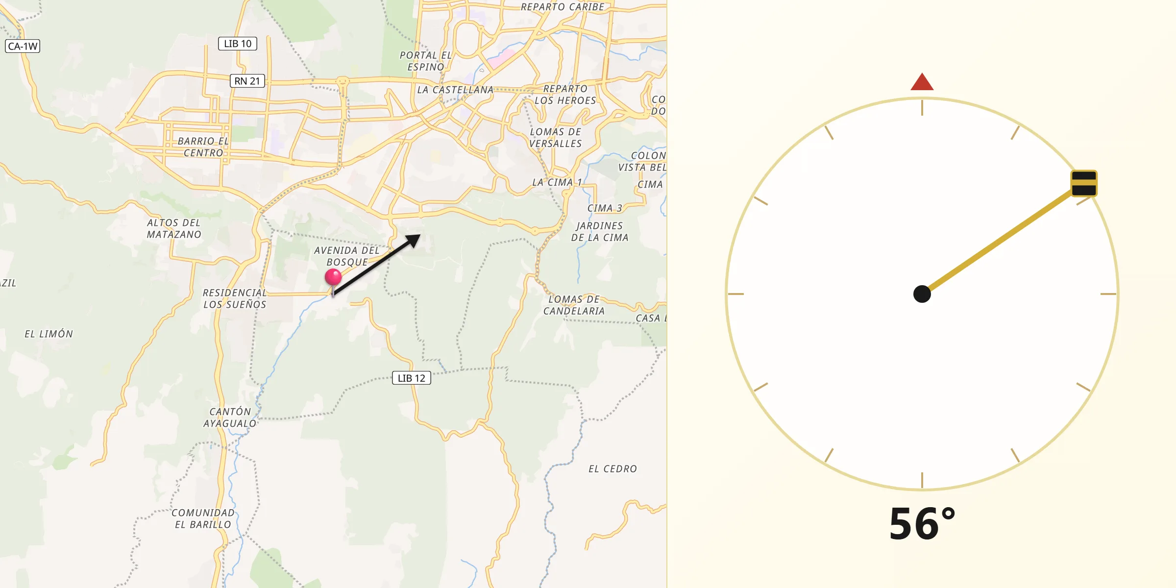Dirección de la Qibla desde Nuevo Cuscatlán