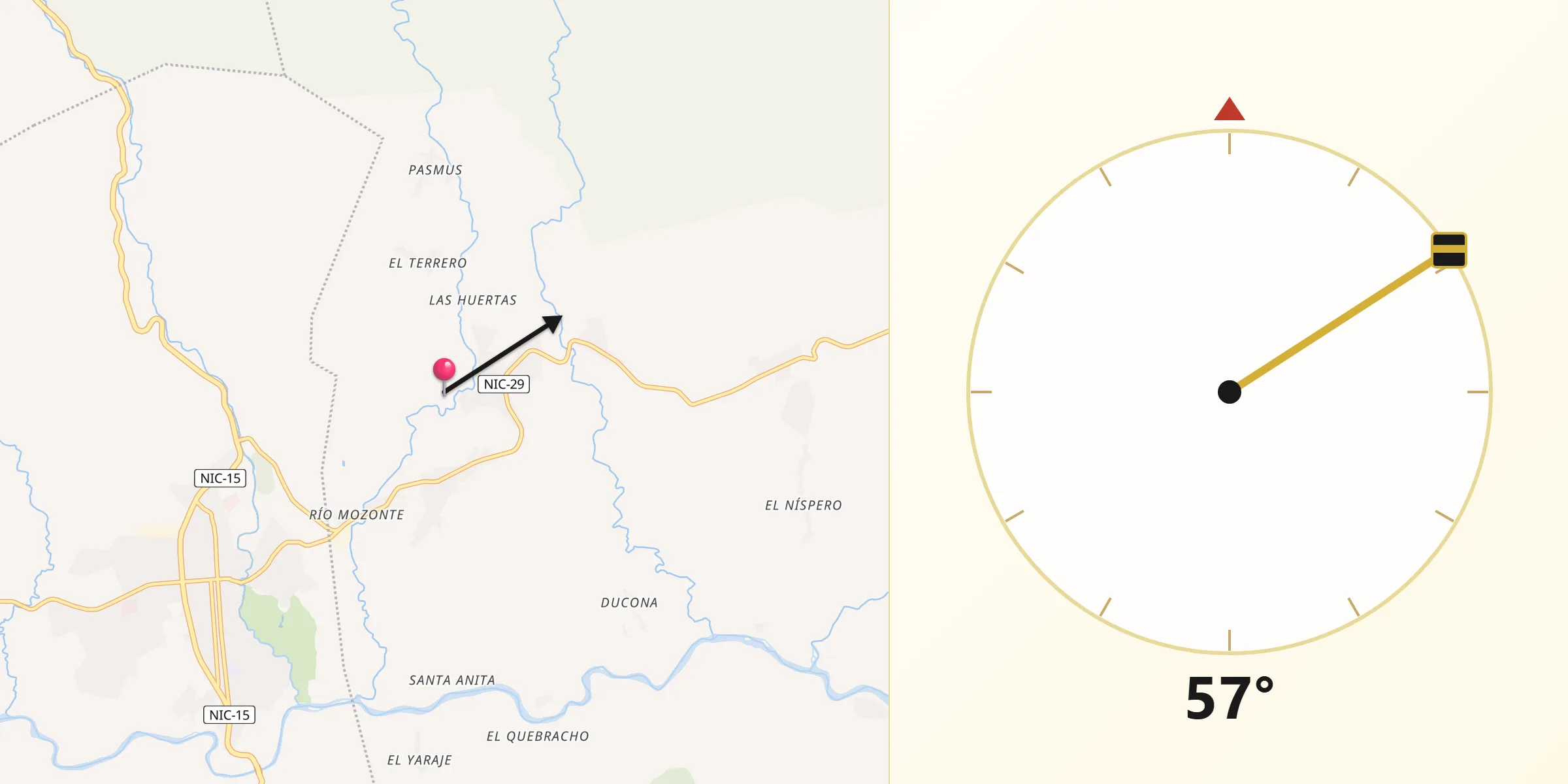 Dirección de la Qibla desde Mozonte