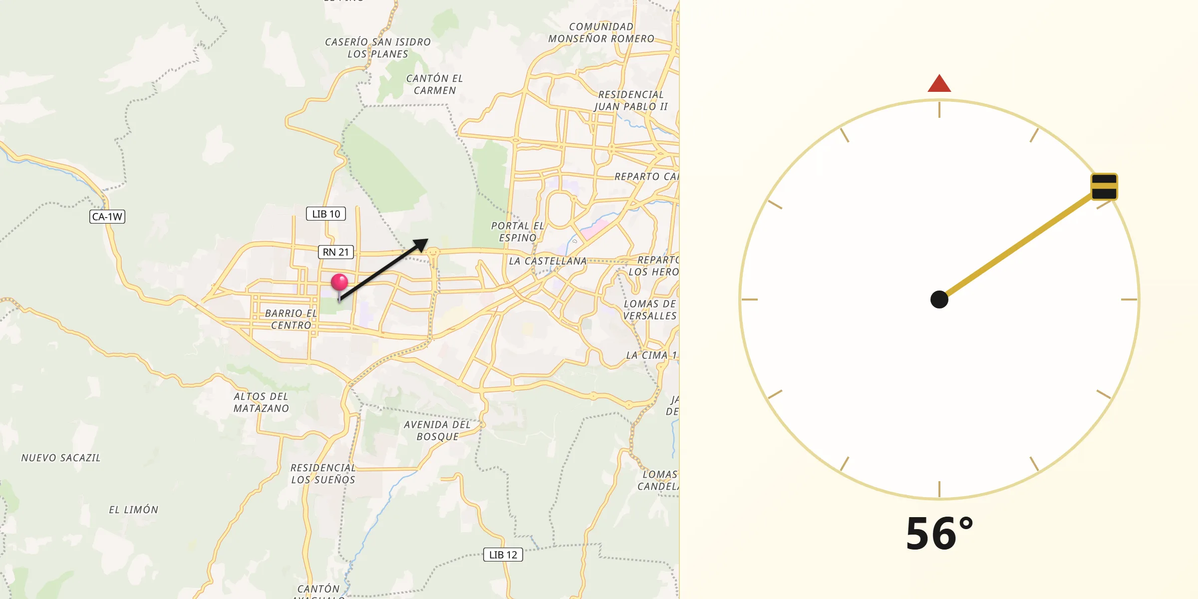 Dirección de la Qibla desde Santa Tecla