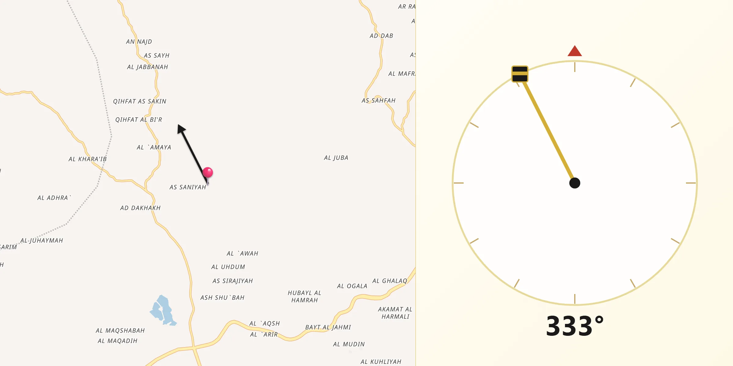اتجاه القبلة من التعزية