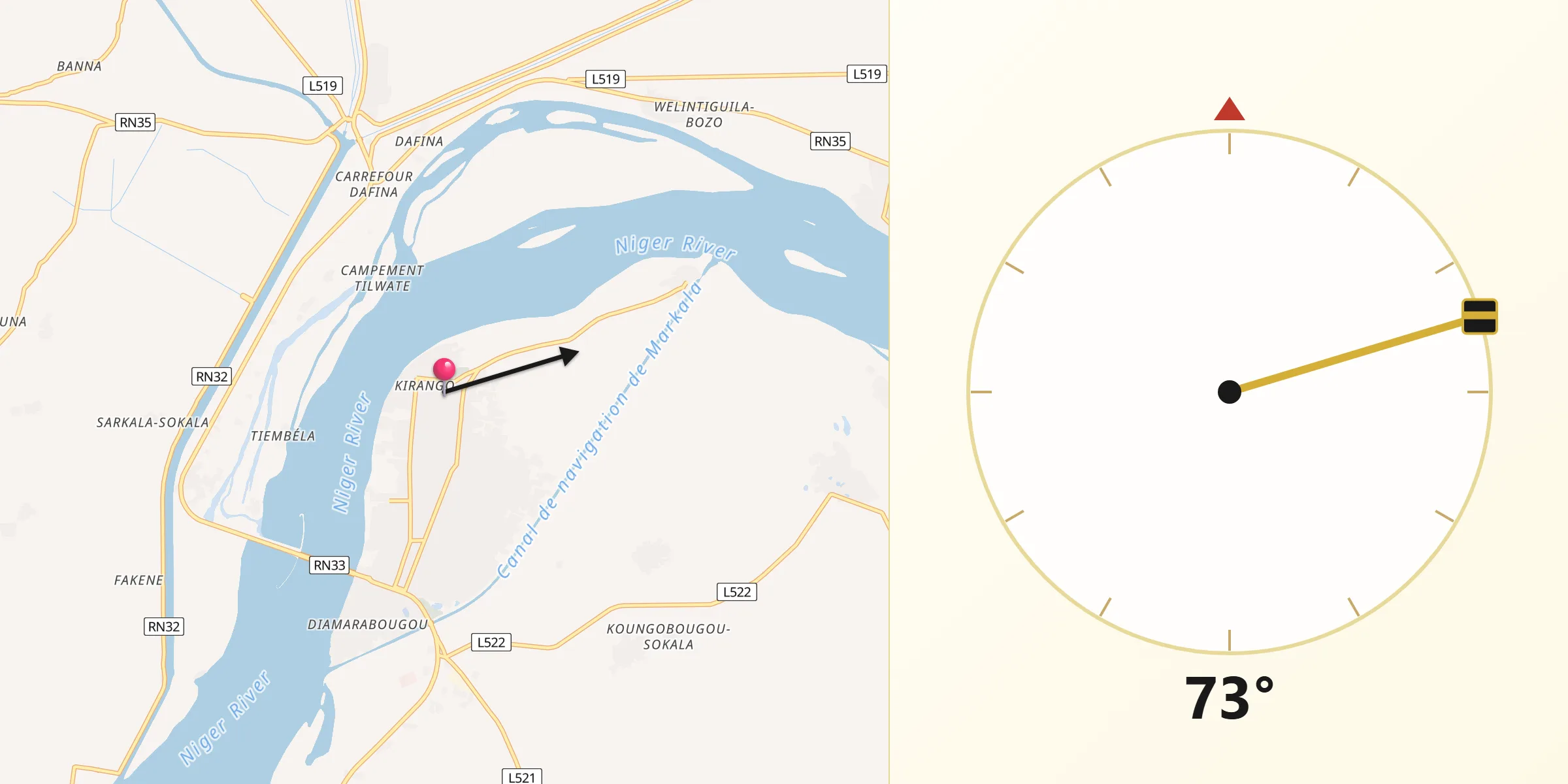 Direction vers la Qibla depuis Markala