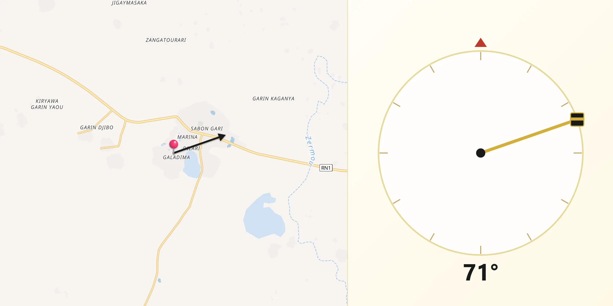 Direction vers la Qibla depuis Mirriah