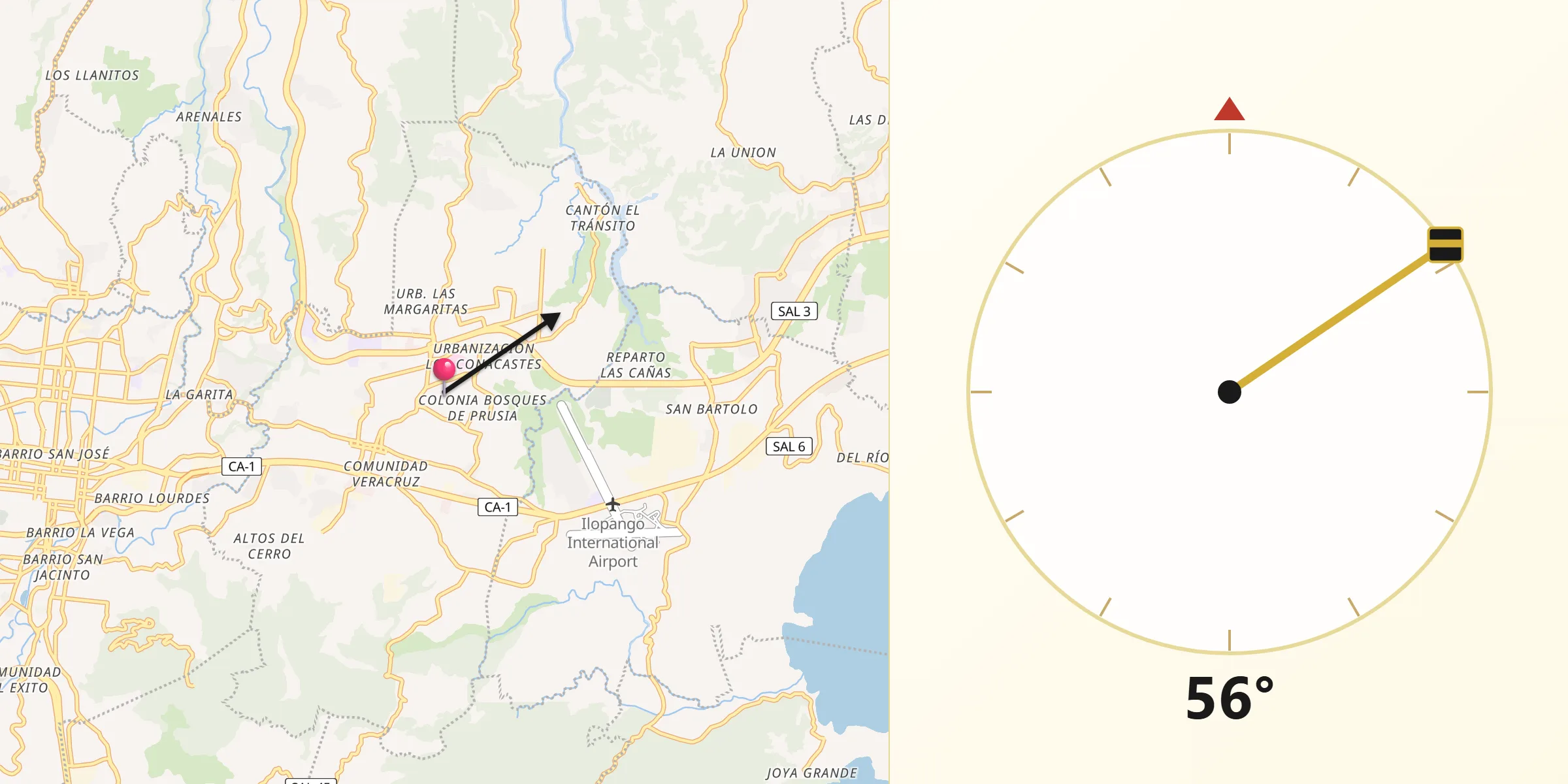 Dirección de la Qibla desde Soyapango