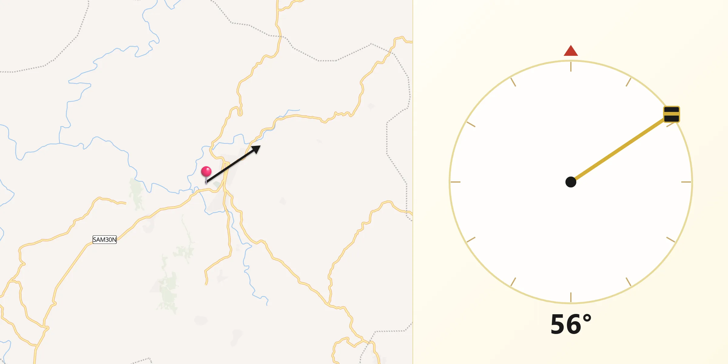 Dirección de la Qibla desde Sesori