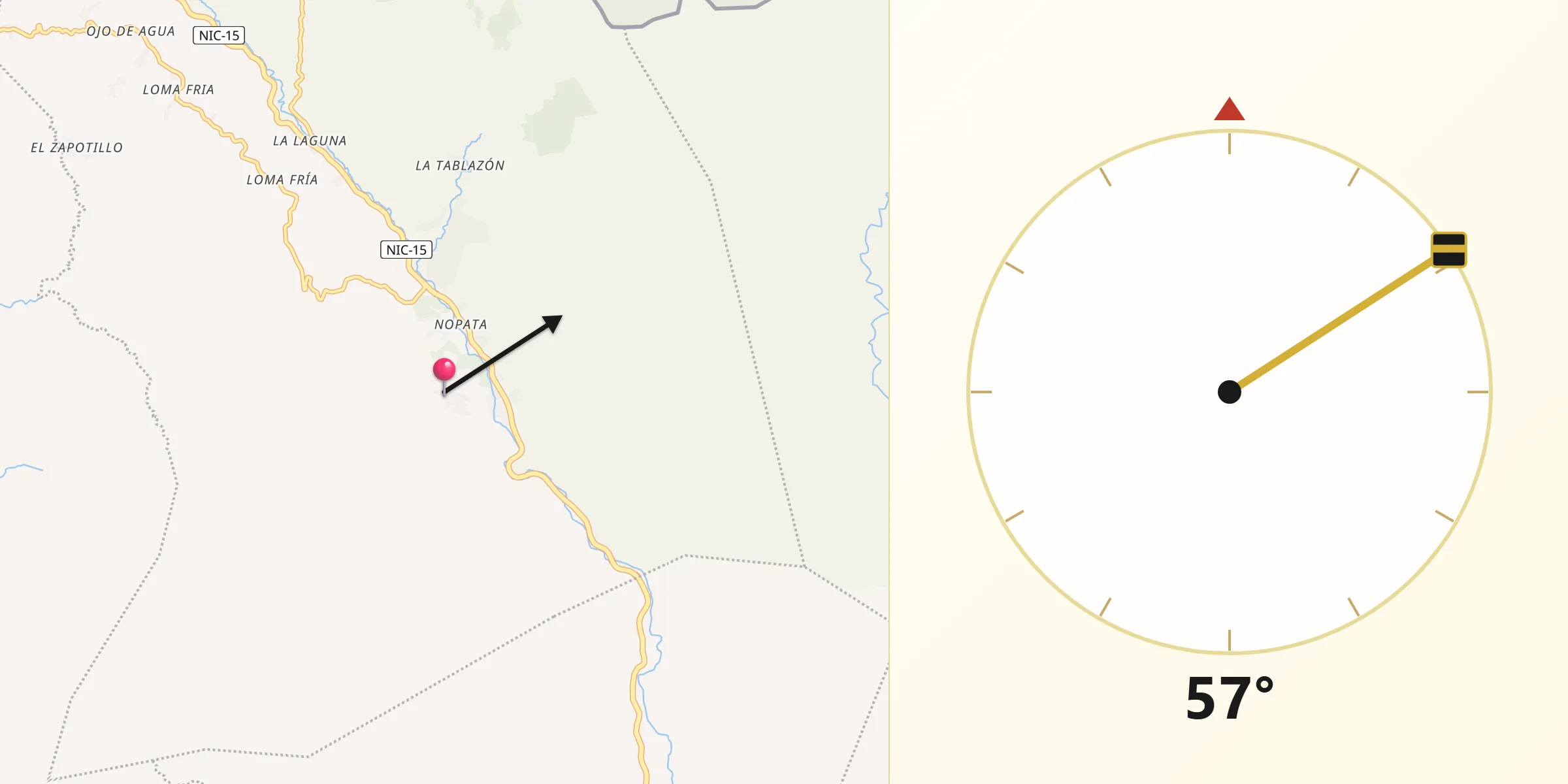 Dirección de la Qibla desde Dipilto