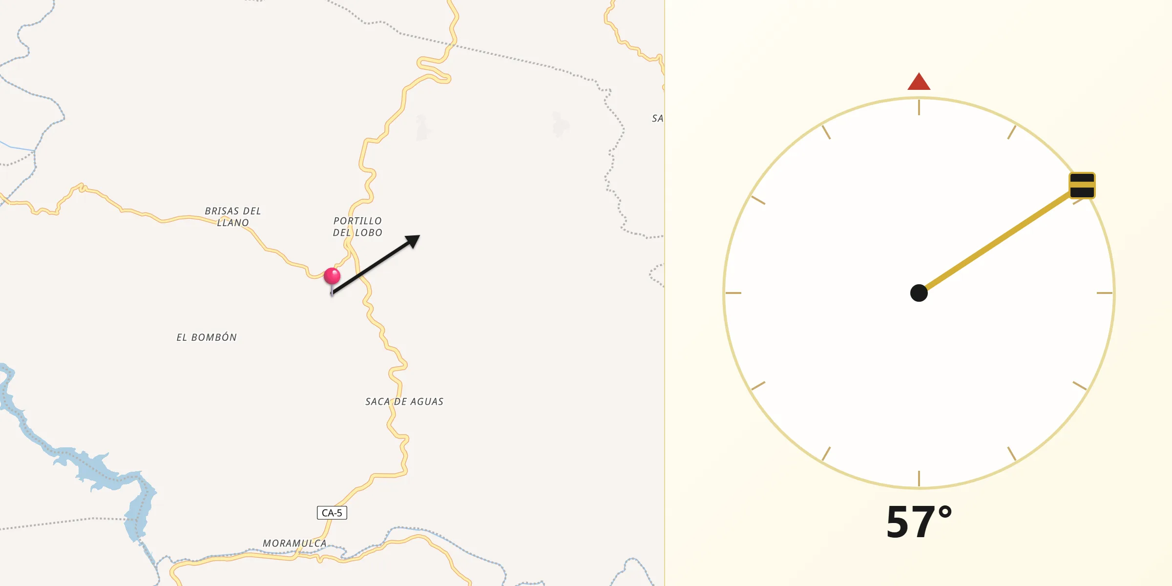 Dirección de la Qibla desde La Venta
