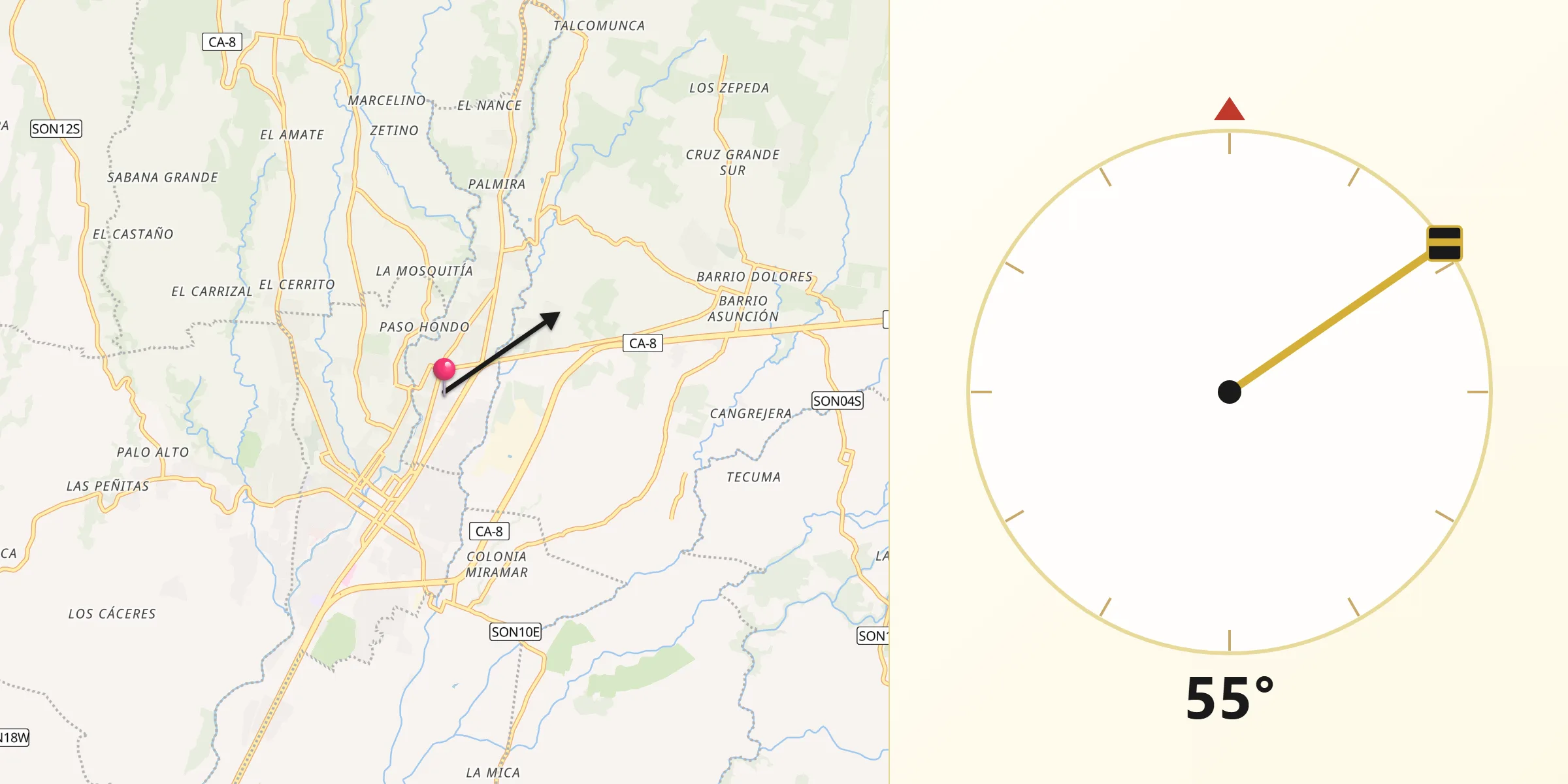 Dirección de la Qibla desde Sonzacate