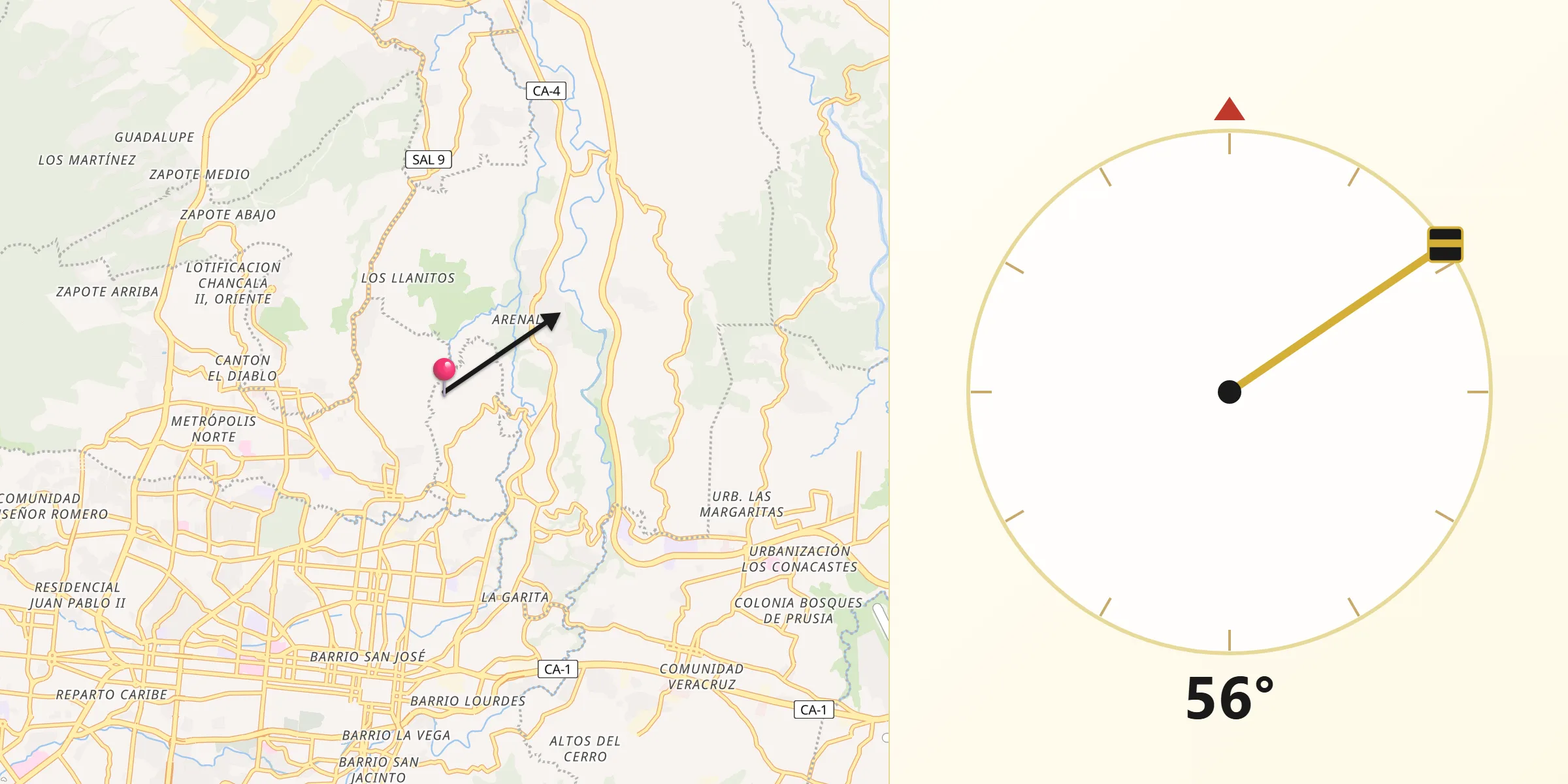 Dirección de la Qibla desde Cuscatancingo