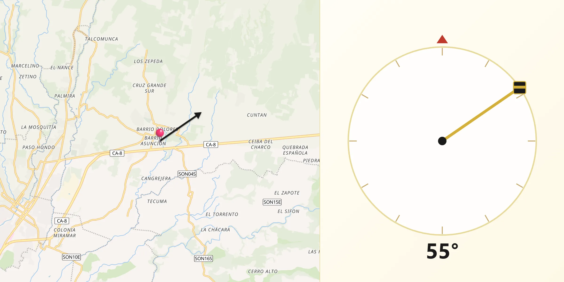 Dirección de la Qibla desde Izalco