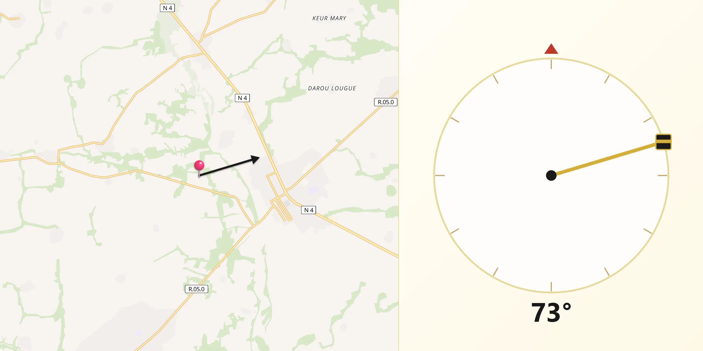 Direction vers la Qibla depuis Nioro du Rip