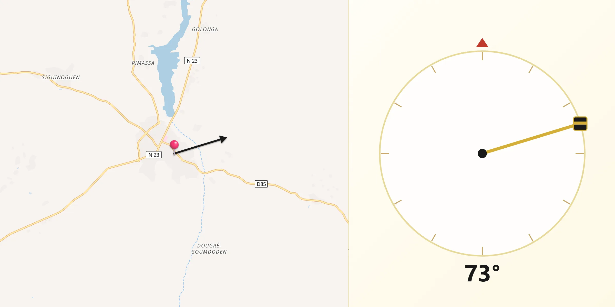 Direction vers la Qibla depuis Titao