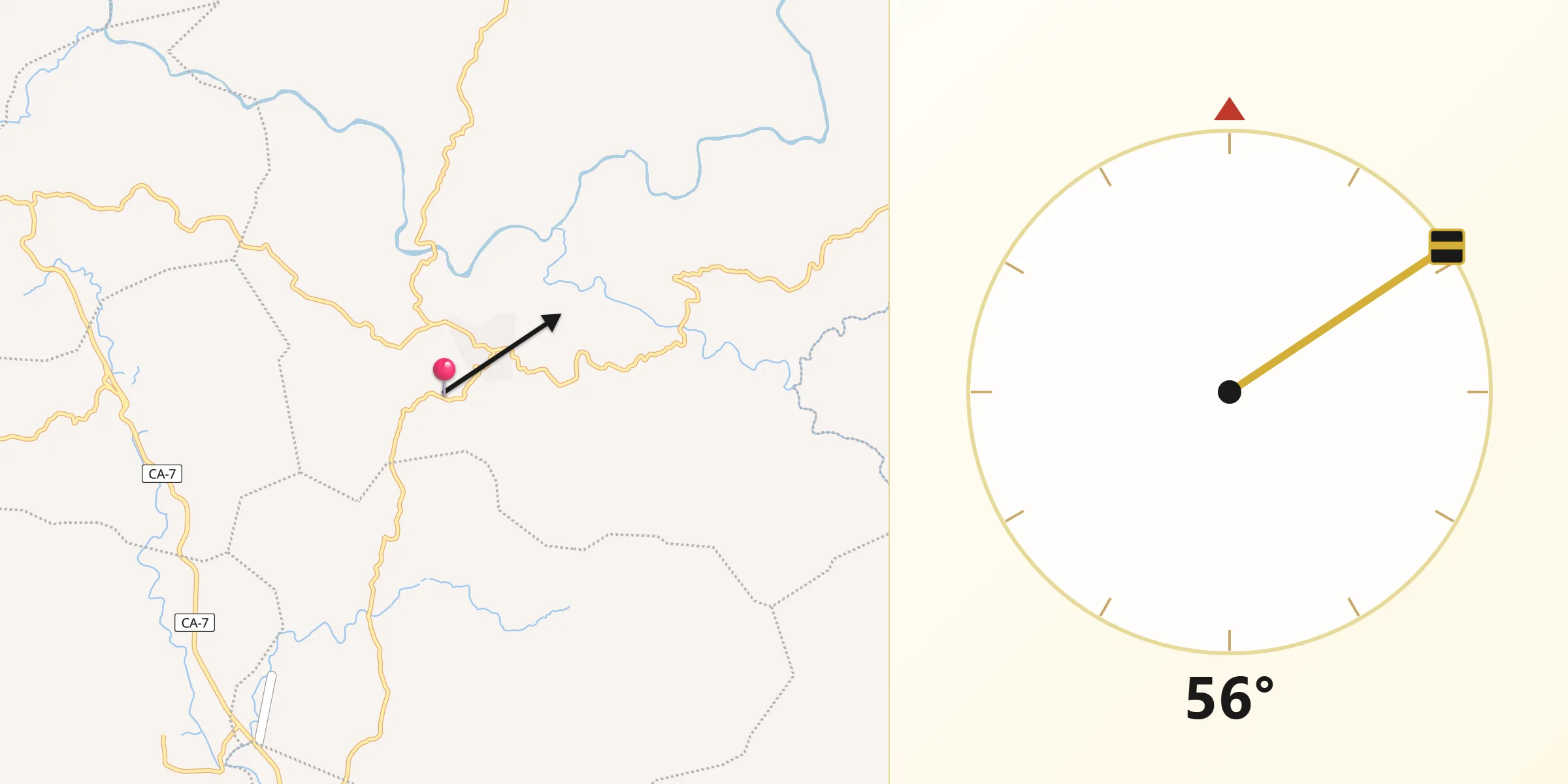 Dirección de la Qibla desde Cacaopera