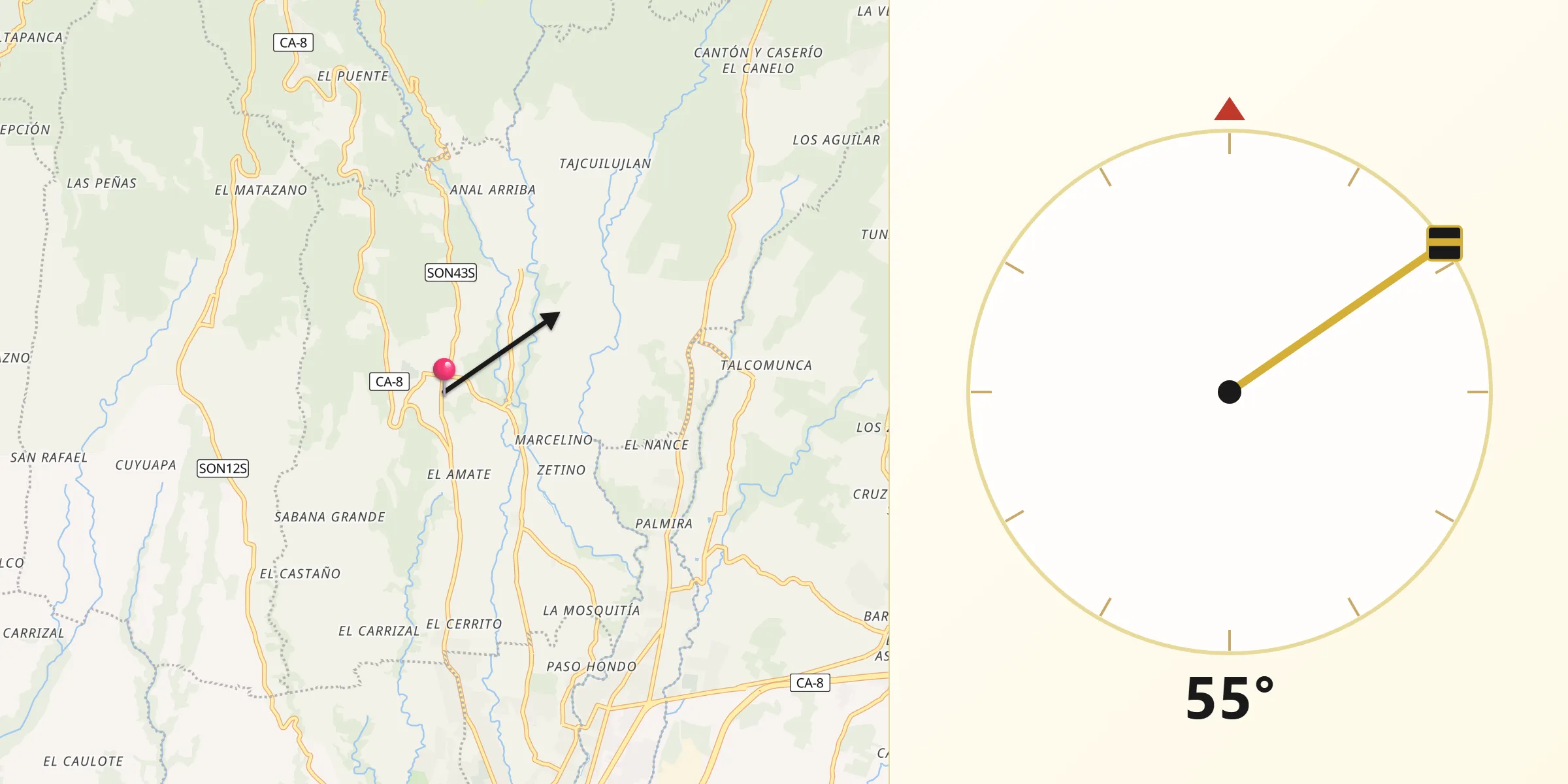 Dirección de la Qibla desde Nahuizalco