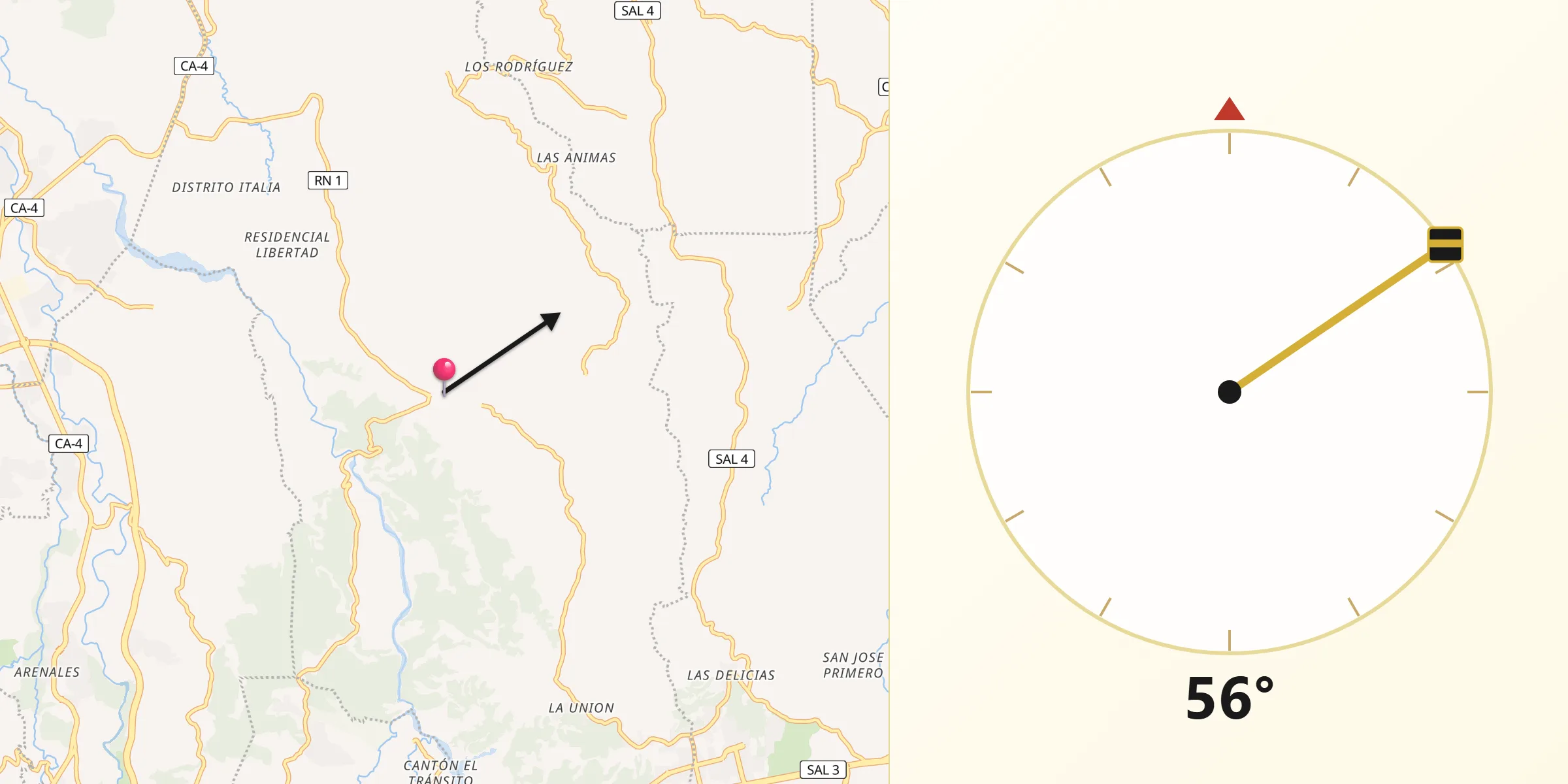 Dirección de la Qibla desde Tonacatepeque