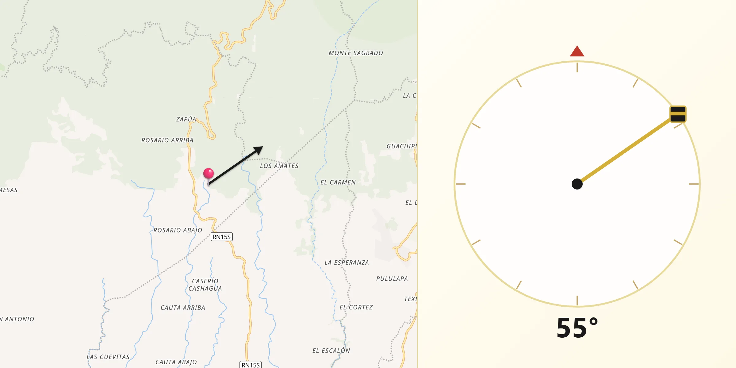 Dirección de la Qibla desde Jujutla