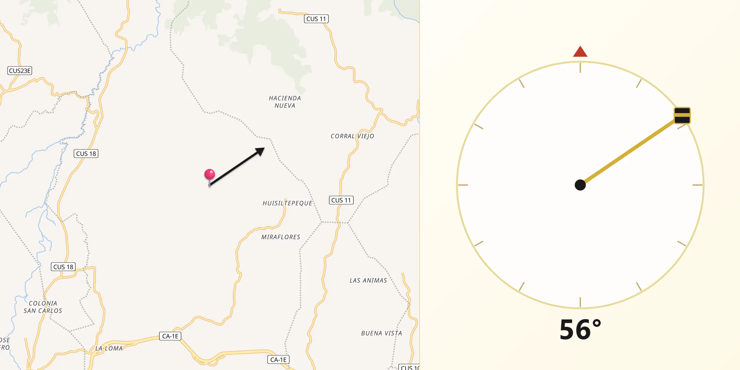 Dirección de la Qibla desde Tecoluca