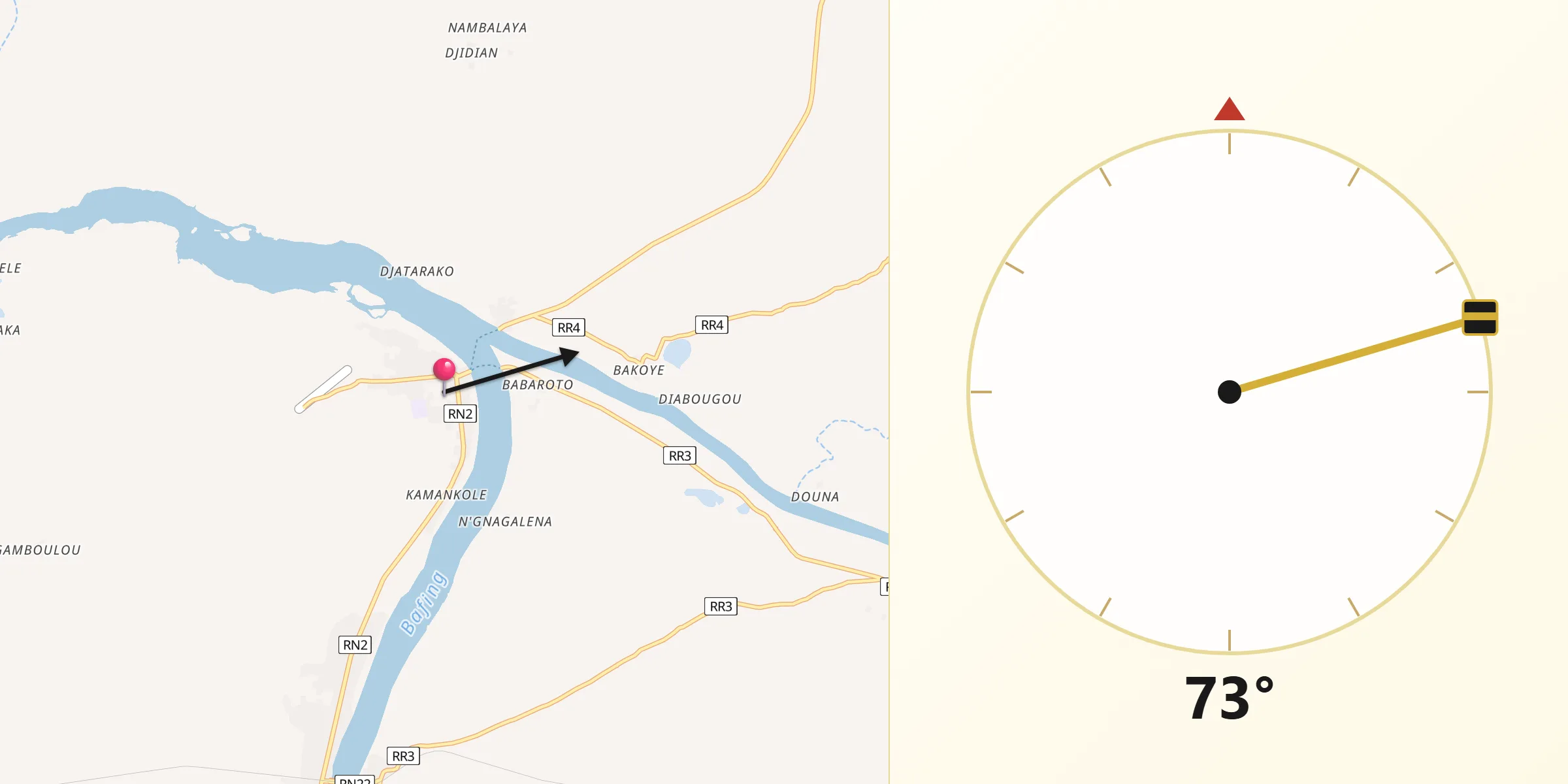 Direction vers la Qibla depuis Bafoulabé