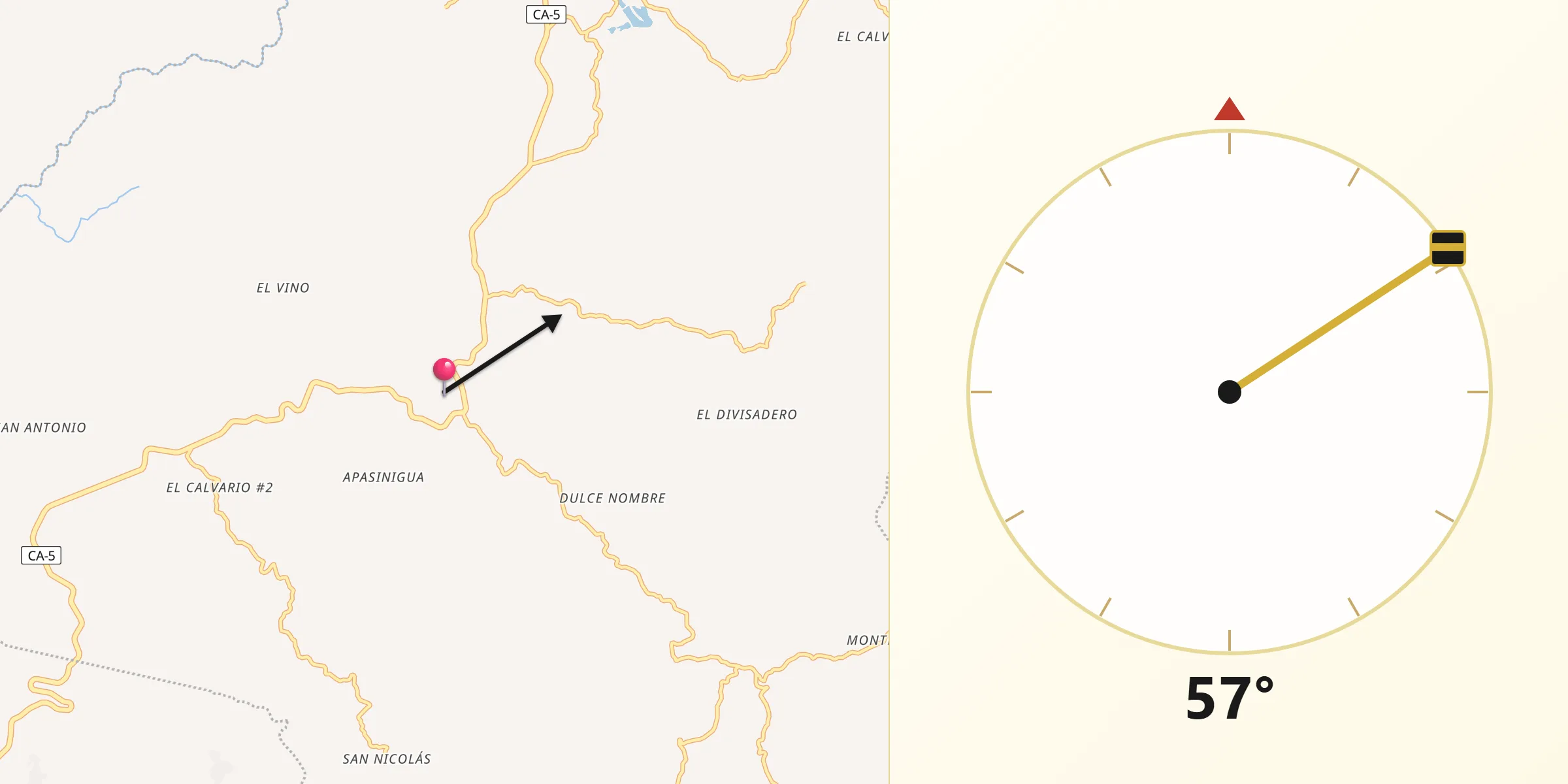 Dirección de la Qibla desde Sabanagrande
