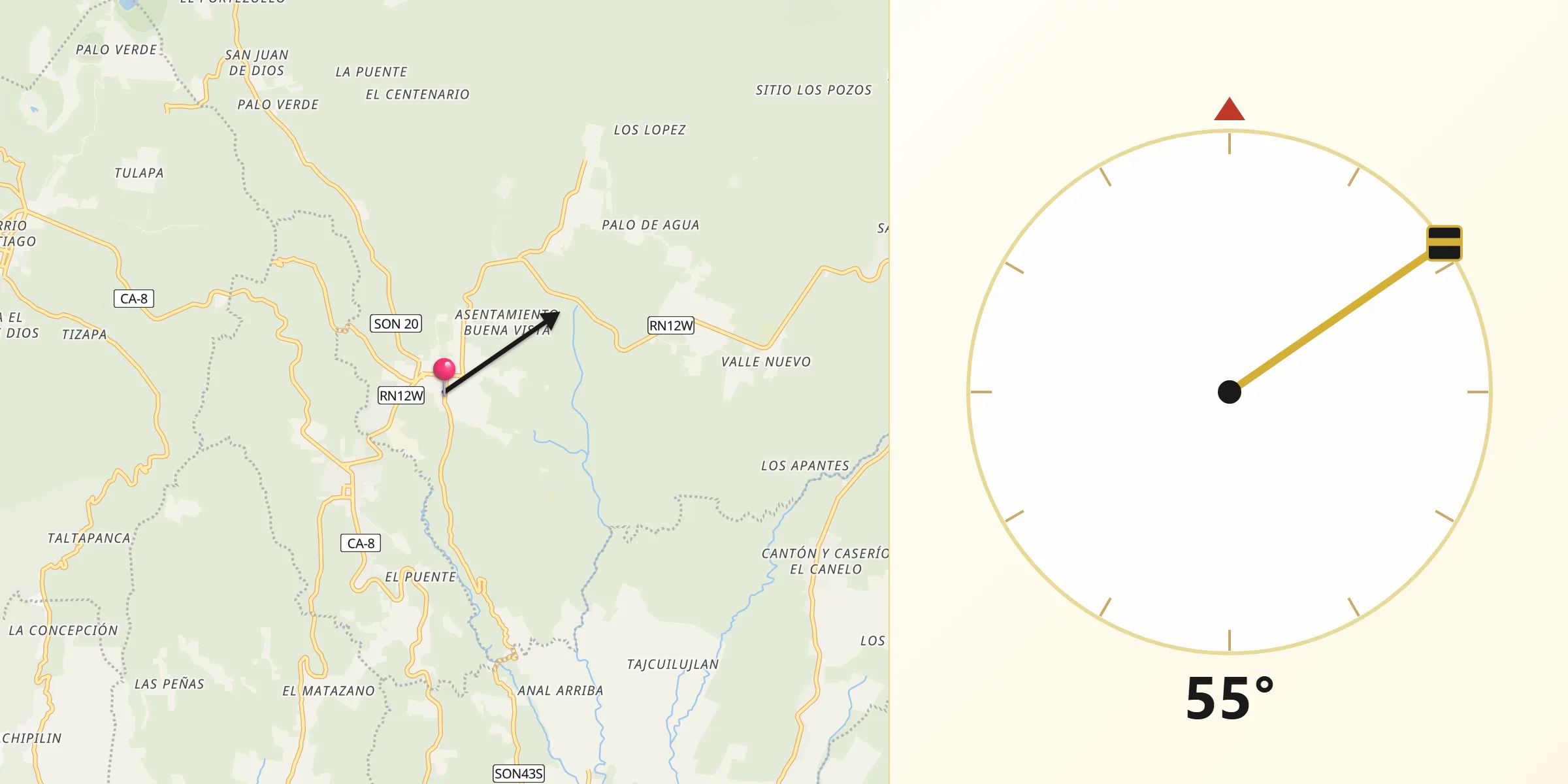 Dirección de la Qibla desde Juayúa