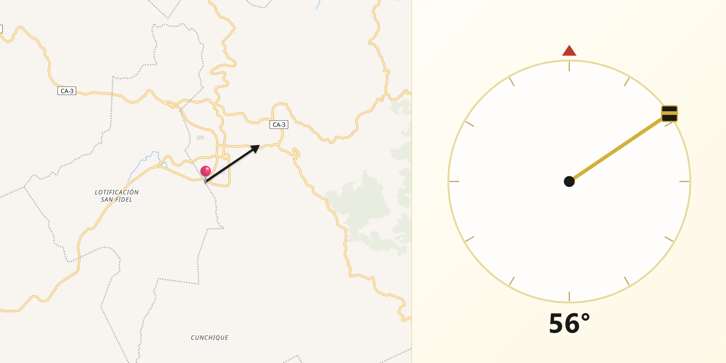 Dirección de la Qibla desde Sensuntepeque