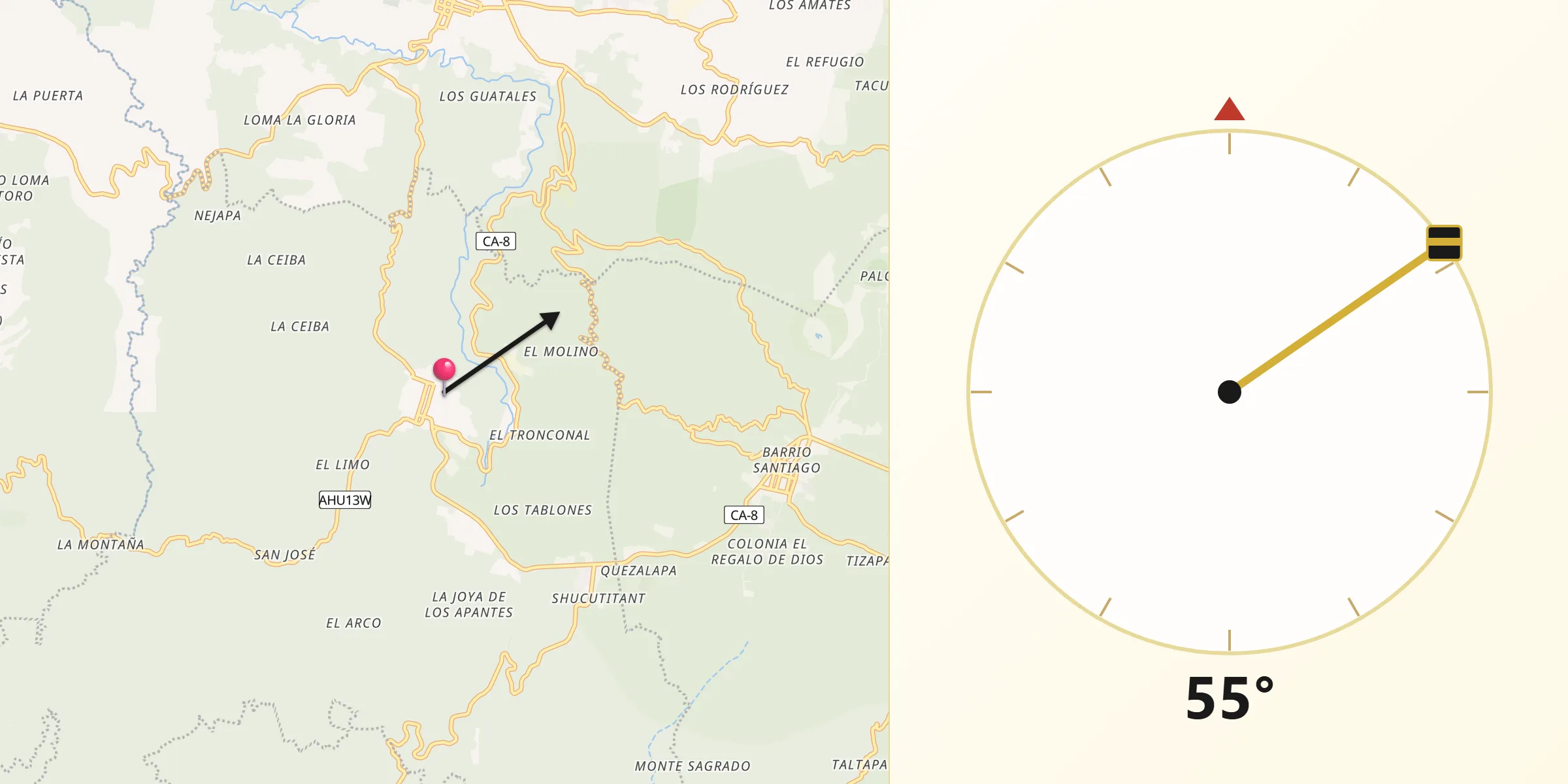 Dirección de la Qibla desde Concepción de Ataco