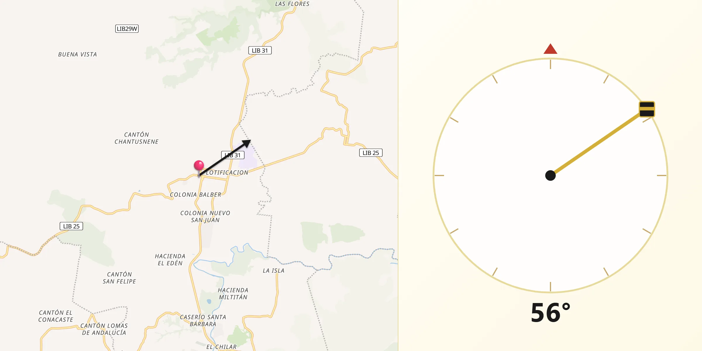 Dirección de la Qibla desde San Juan Opico