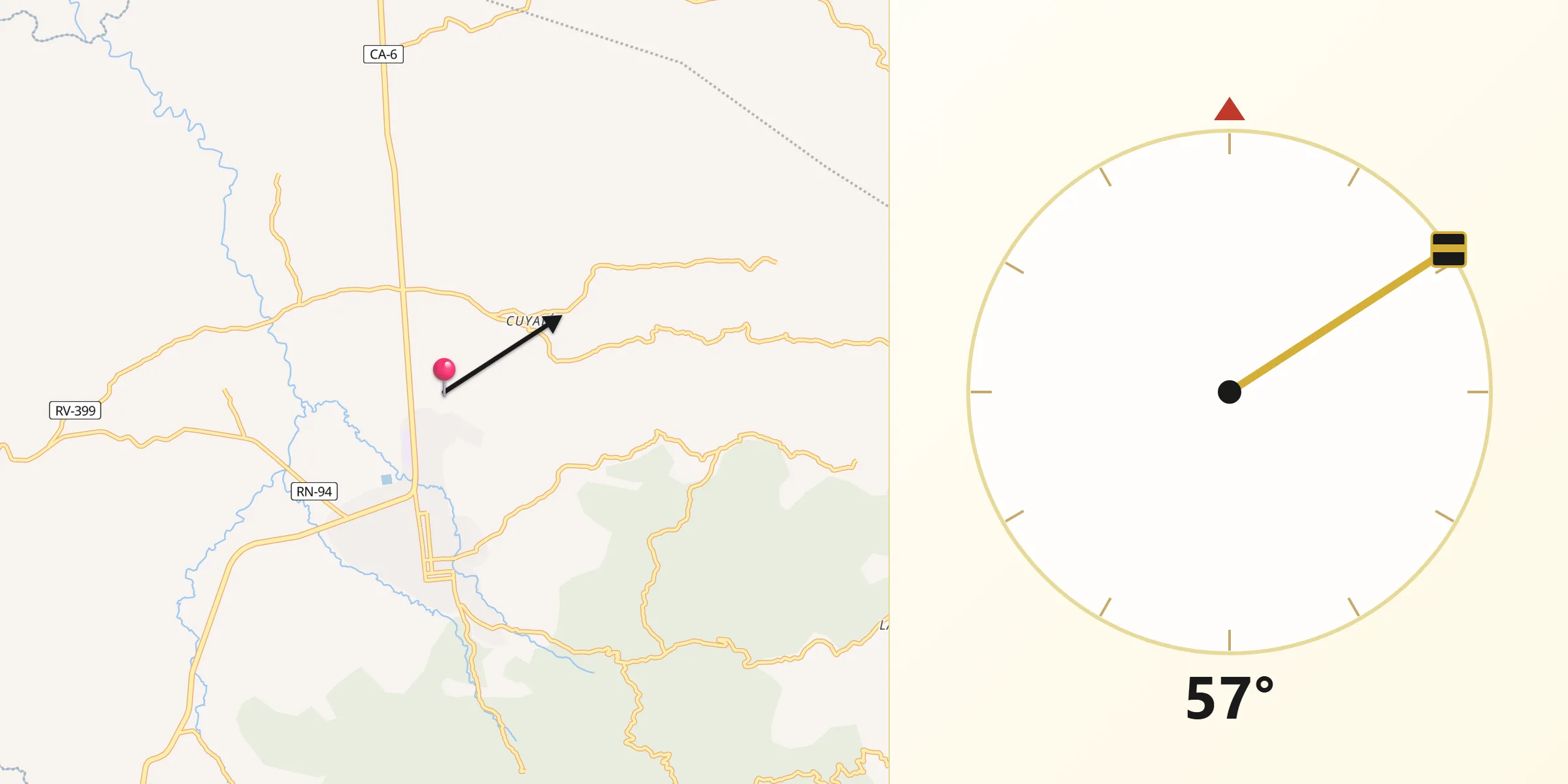 Dirección de la Qibla desde Cuyalí