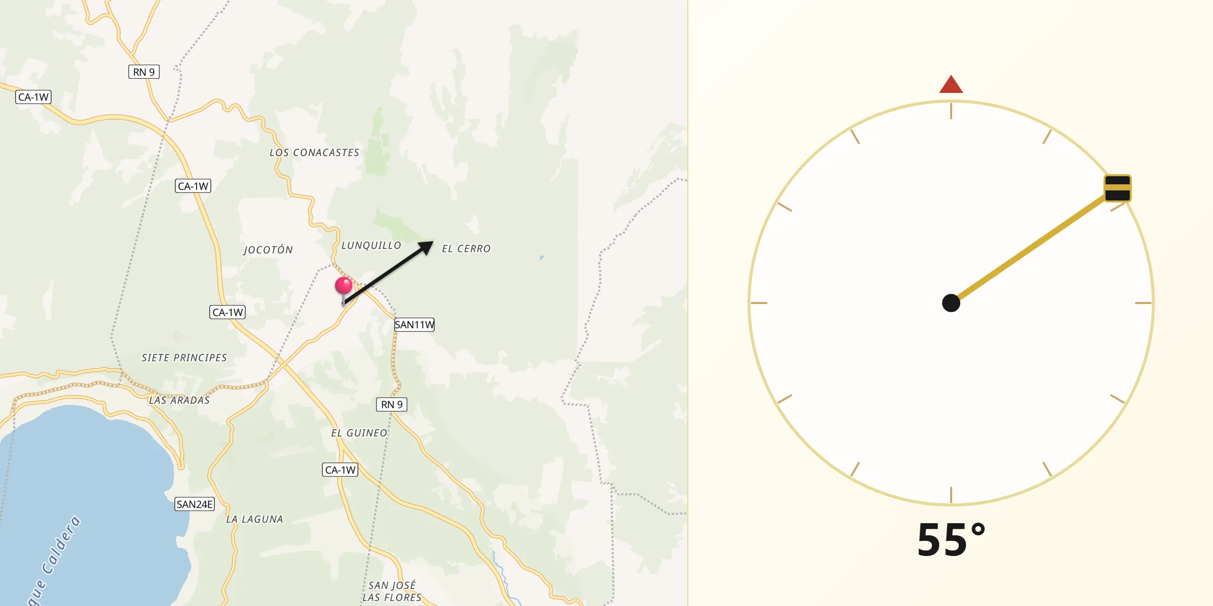 Dirección de la Qibla desde El Congo