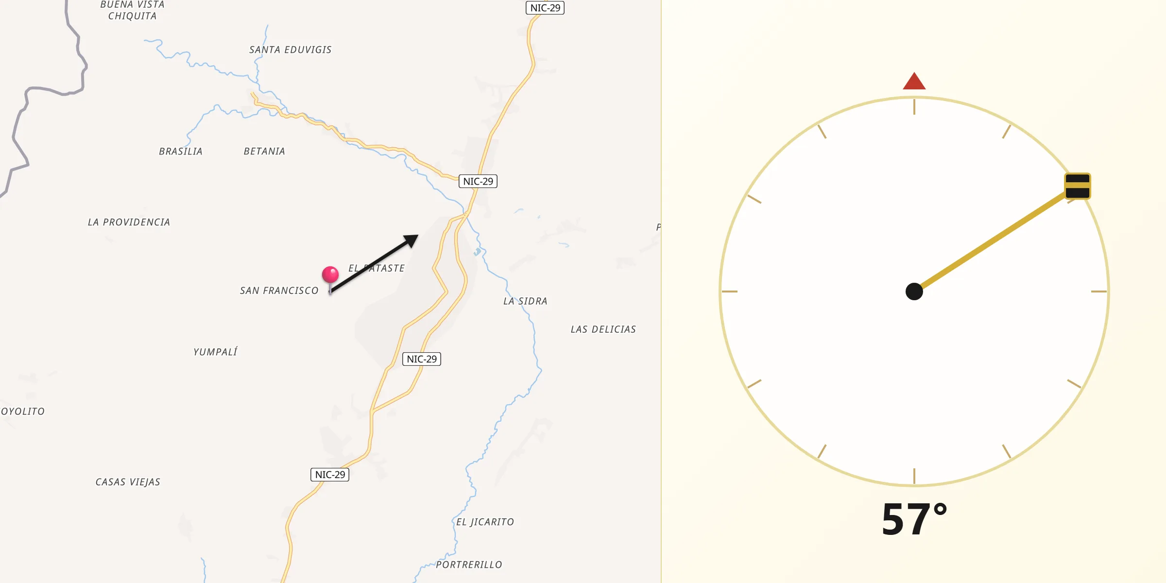 Dirección de la Qibla desde Jalapa