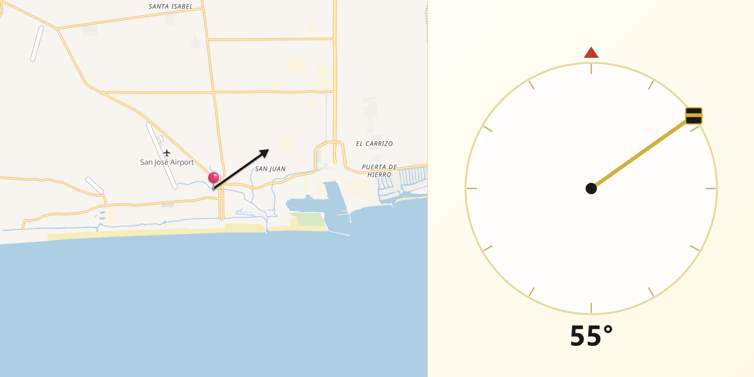 Dirección de la Qibla desde Puerto San José