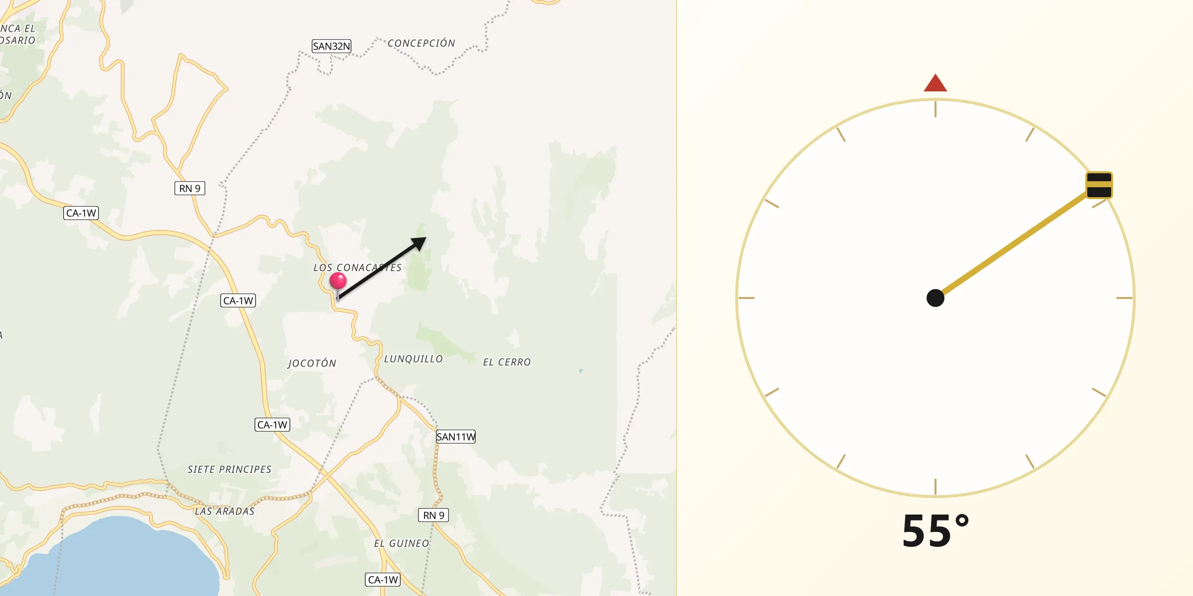 Dirección de la Qibla desde Coatepeque