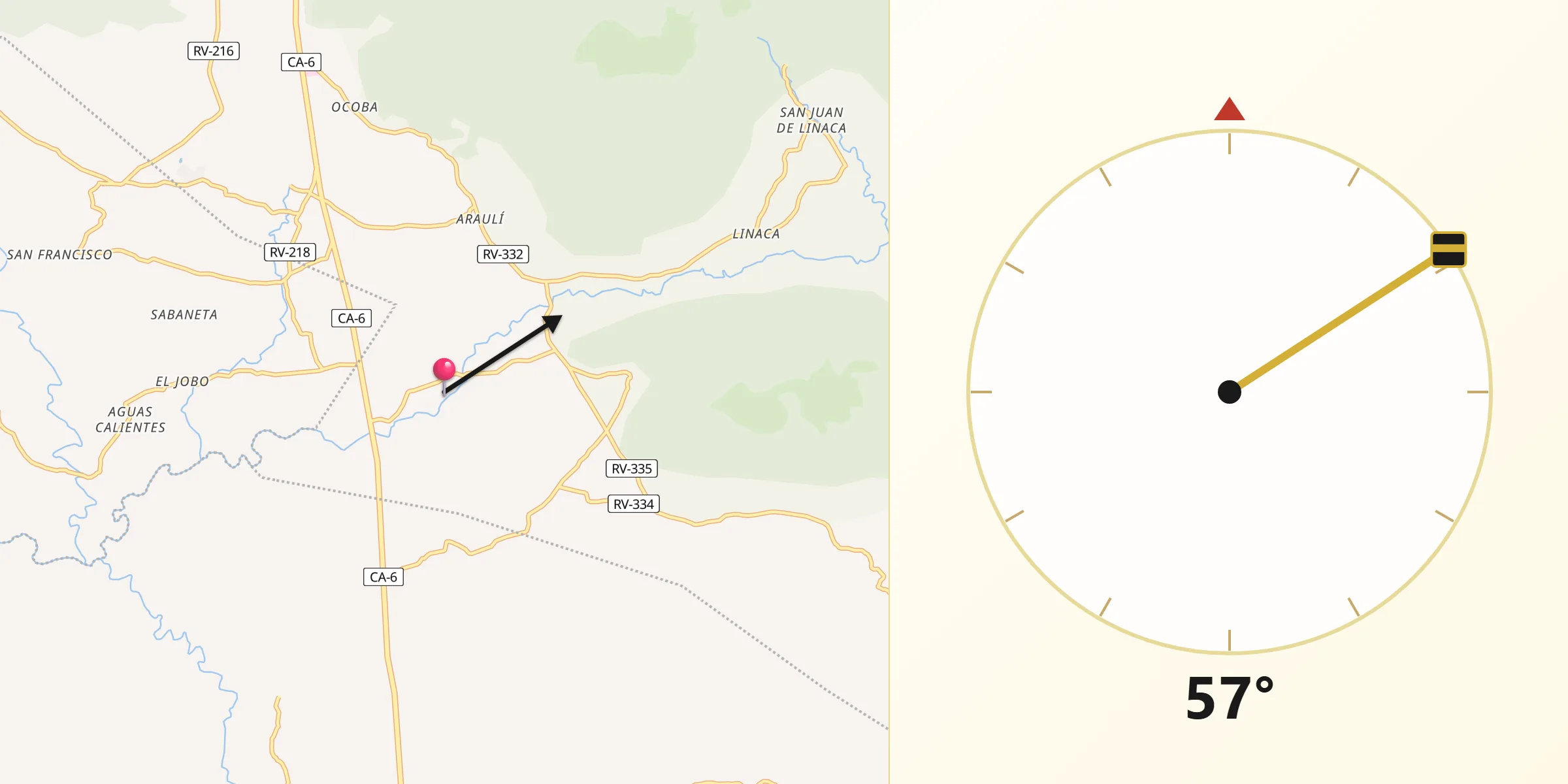 Dirección de la Qibla desde Araulí