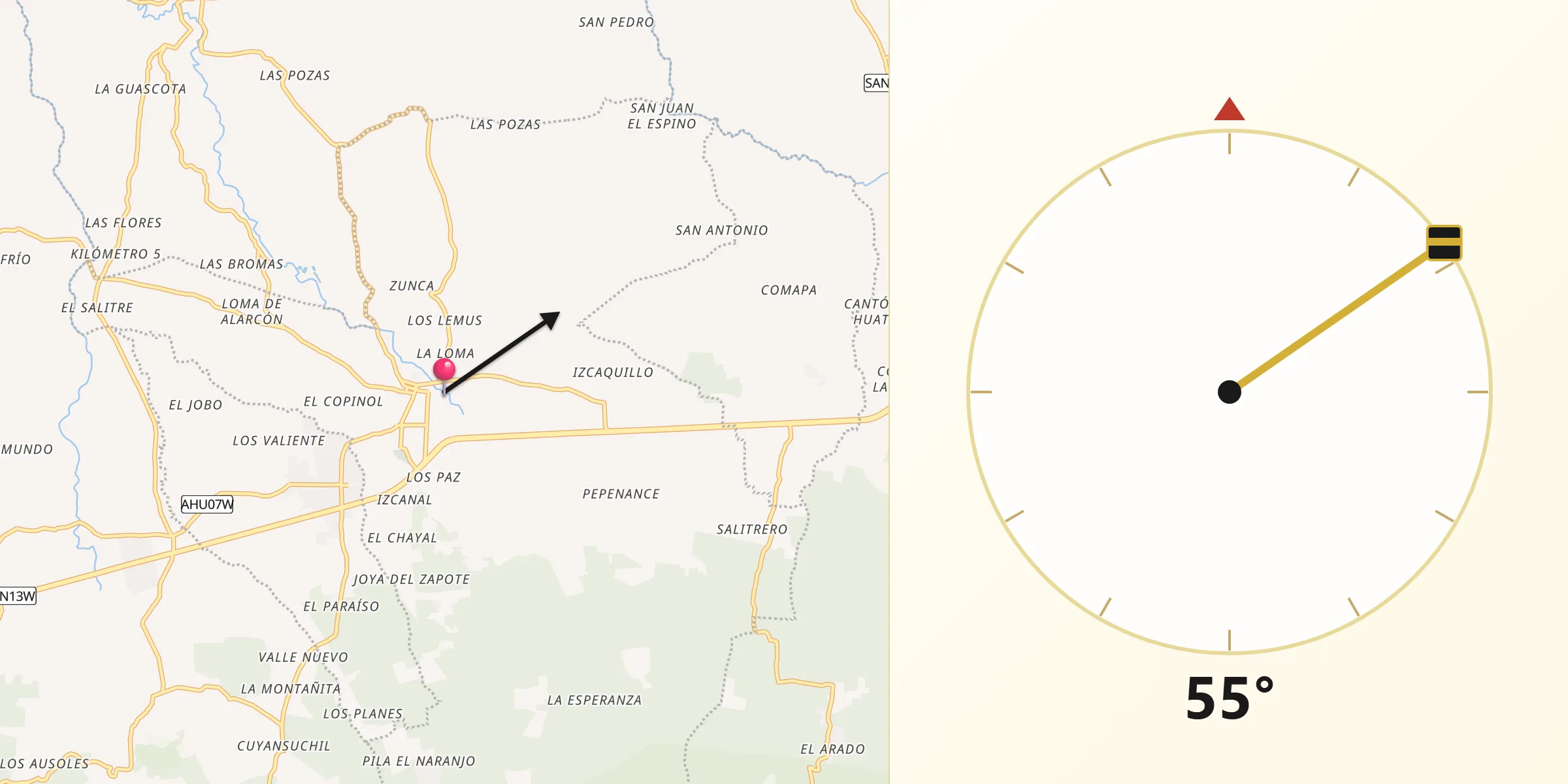 Dirección de la Qibla desde Atiquizaya