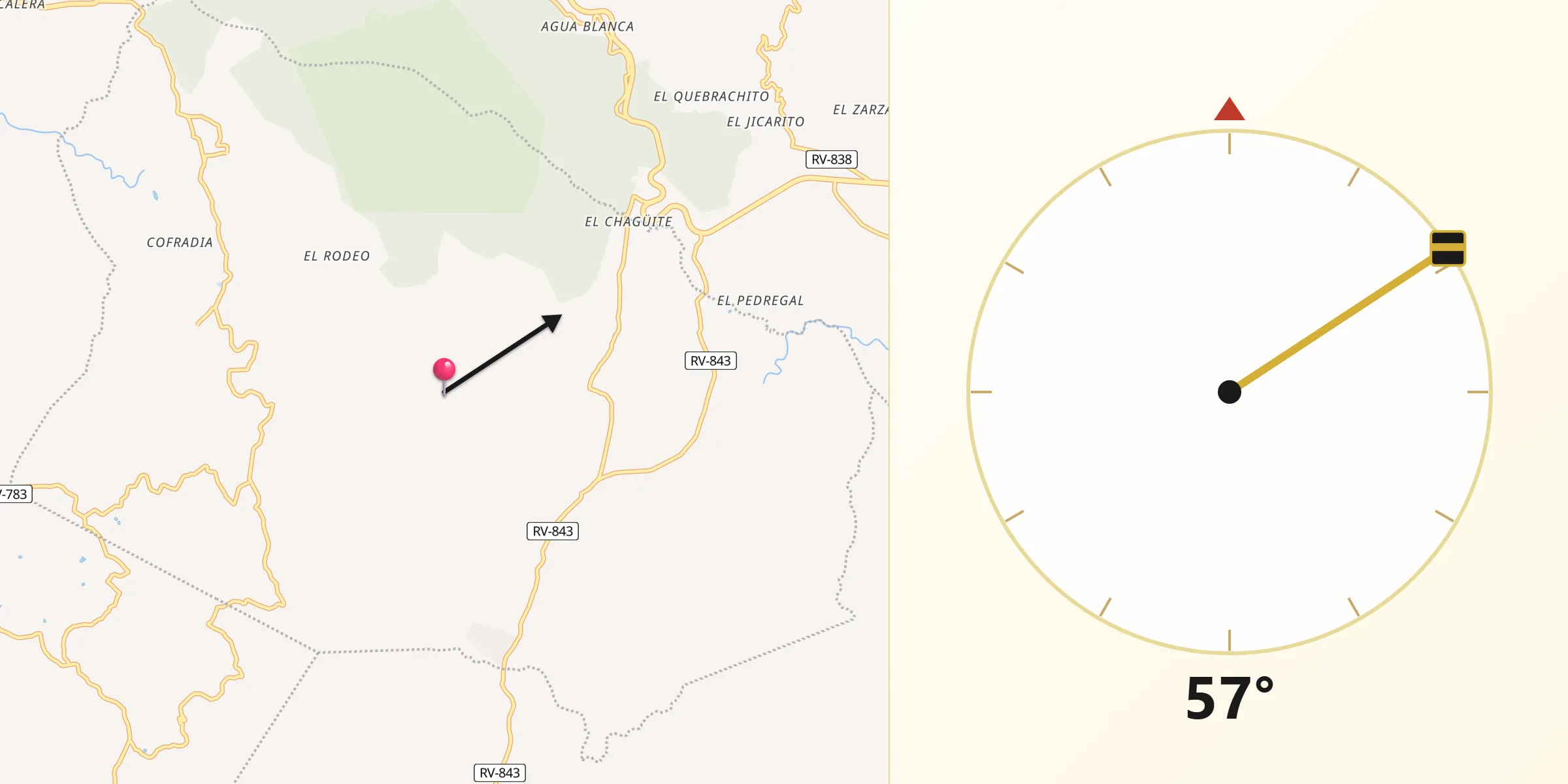 Dirección de la Qibla desde Tatumbla