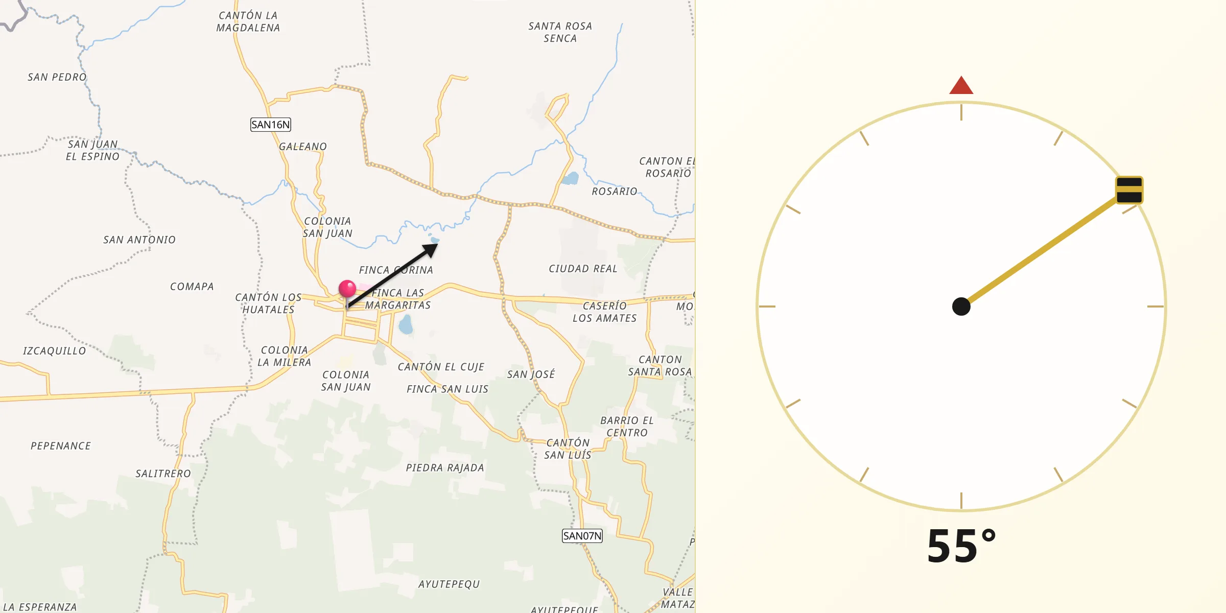 Dirección de la Qibla desde Chalchuapa
