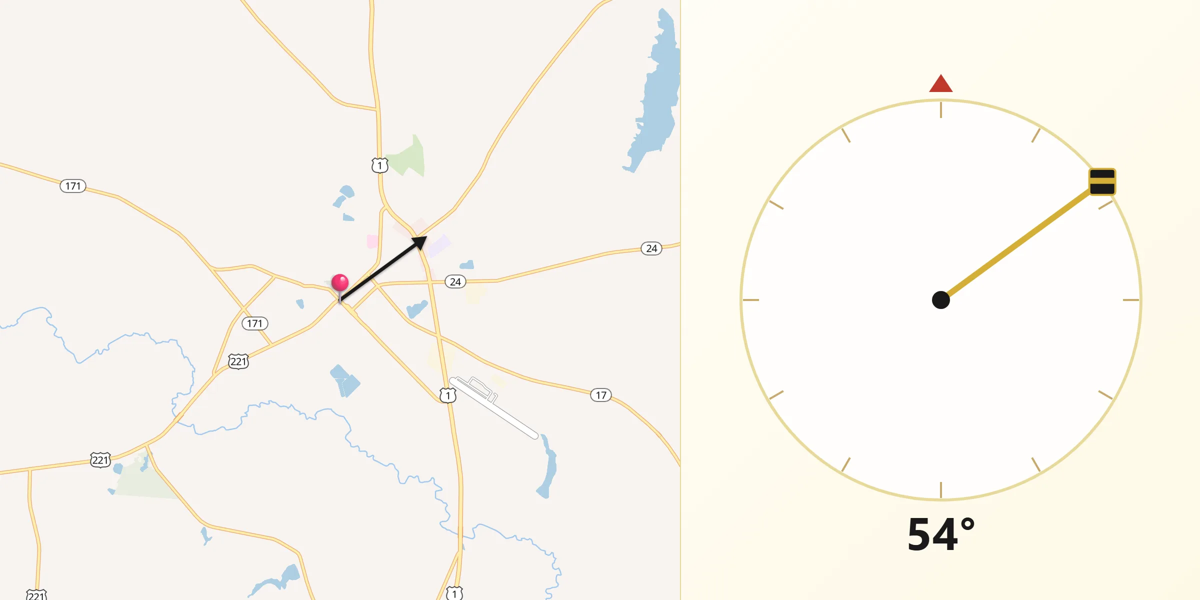 Qibla Direction from Les Cèdres