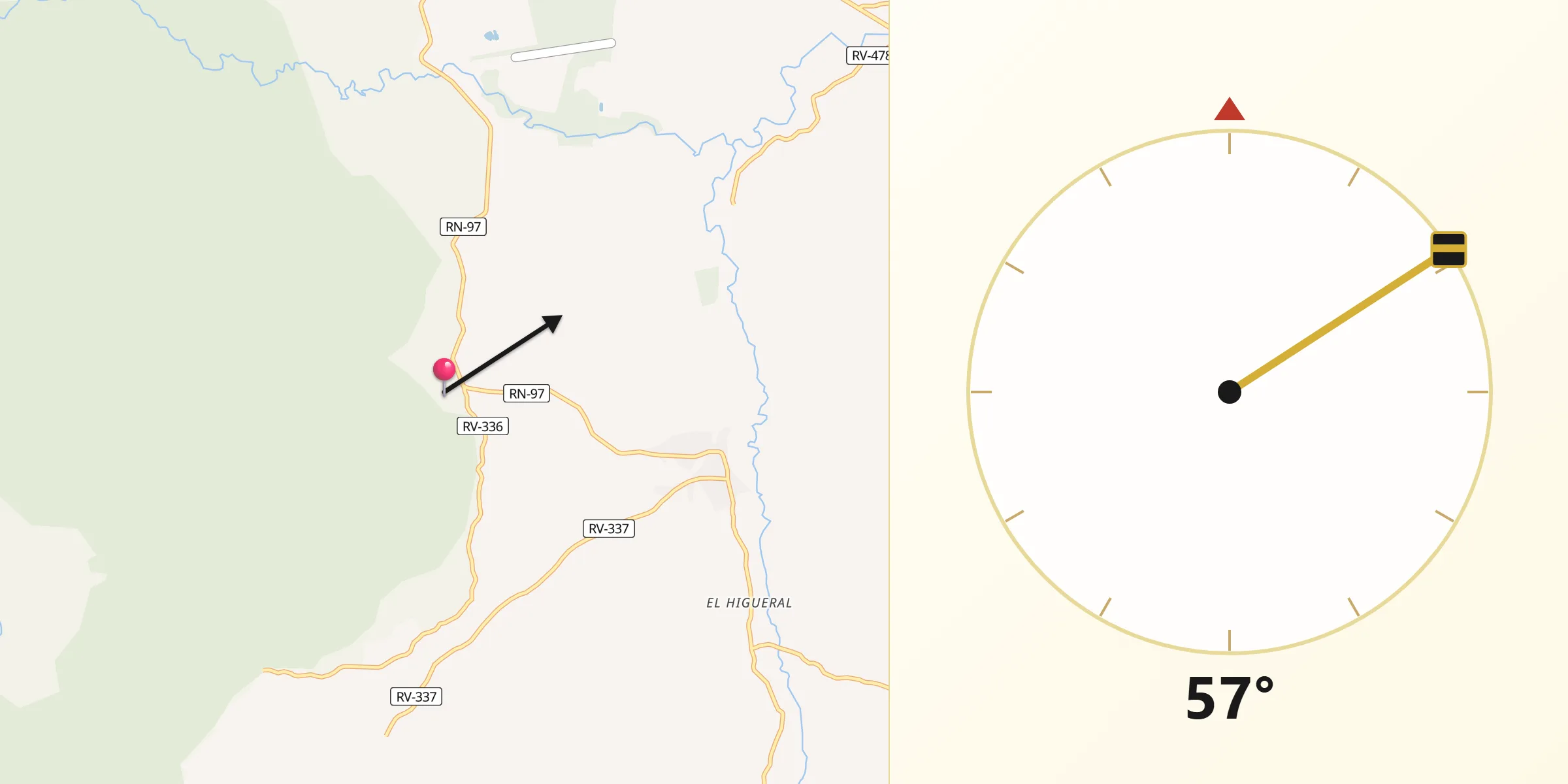 Dirección de la Qibla desde El Obraje