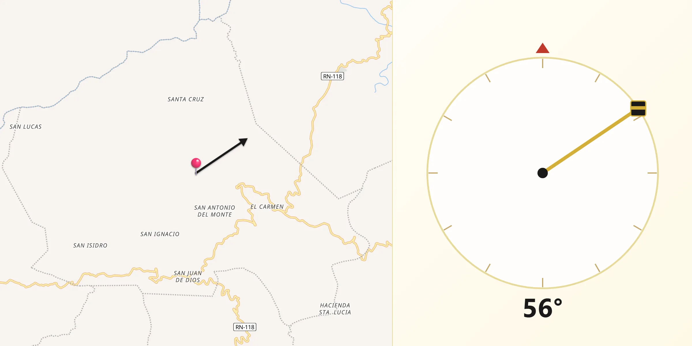 Dirección de la Qibla desde Camasca