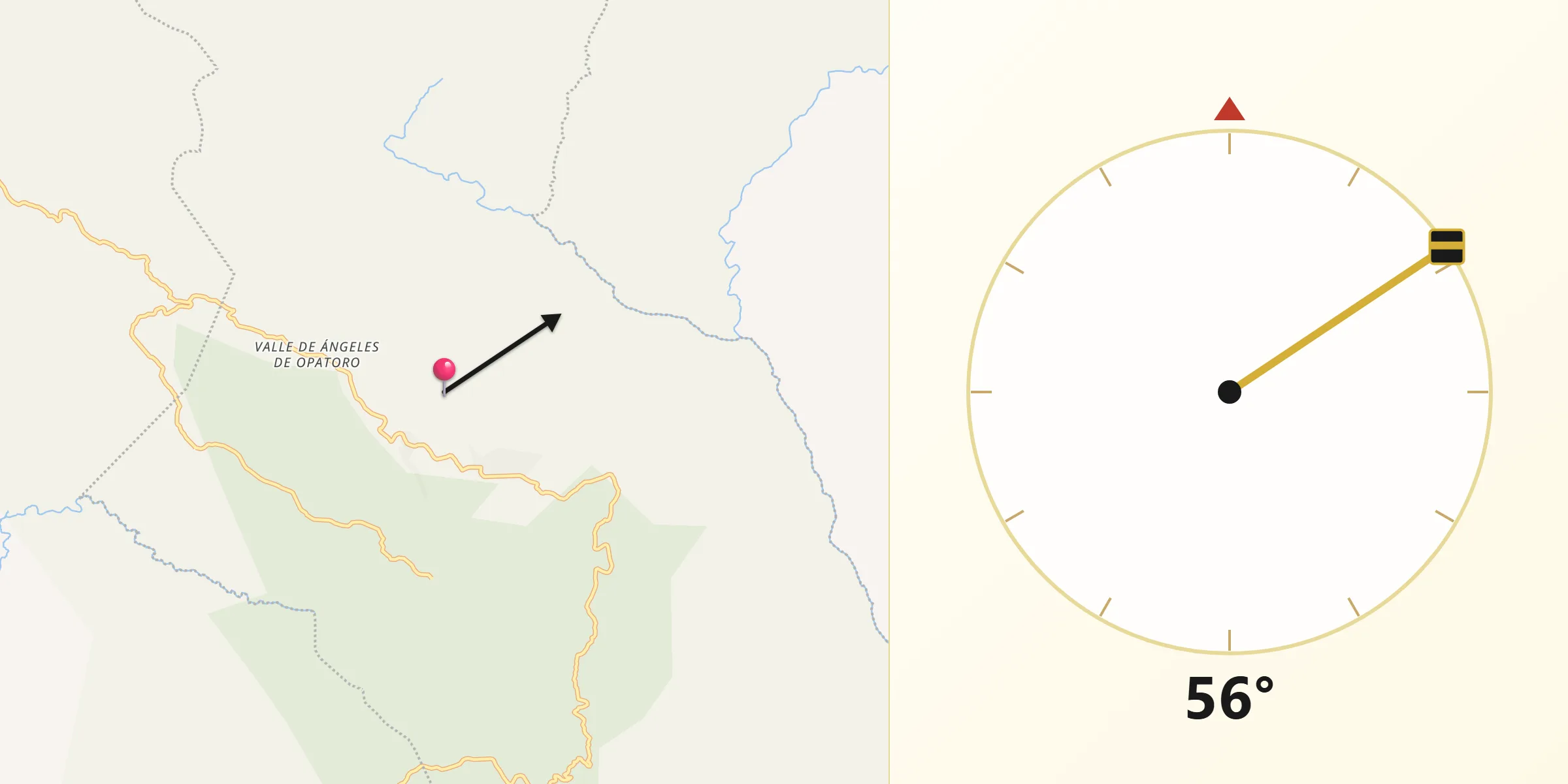 Dirección de la Qibla desde Opatoro