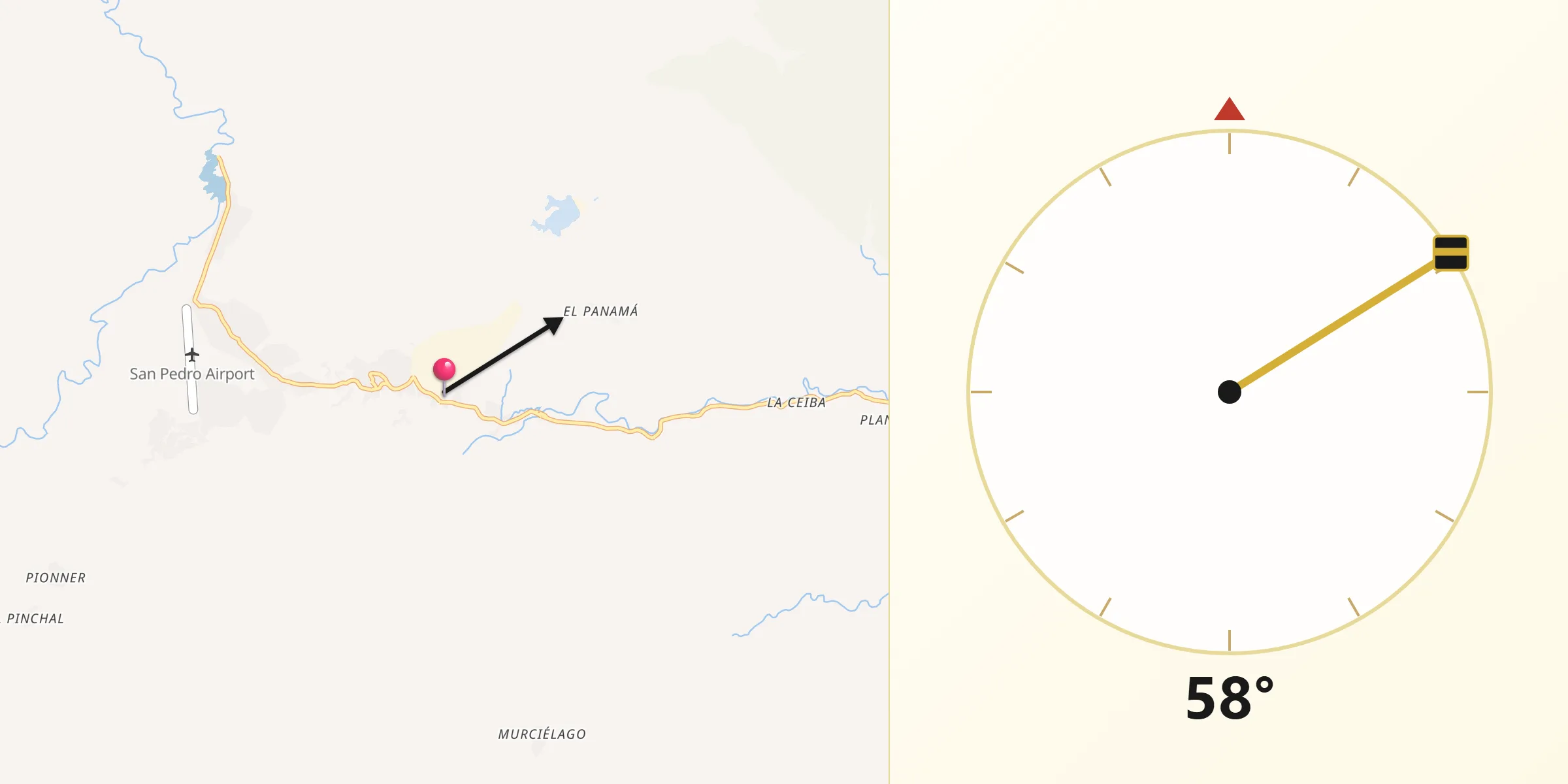 Dirección de la Qibla desde Bonanza