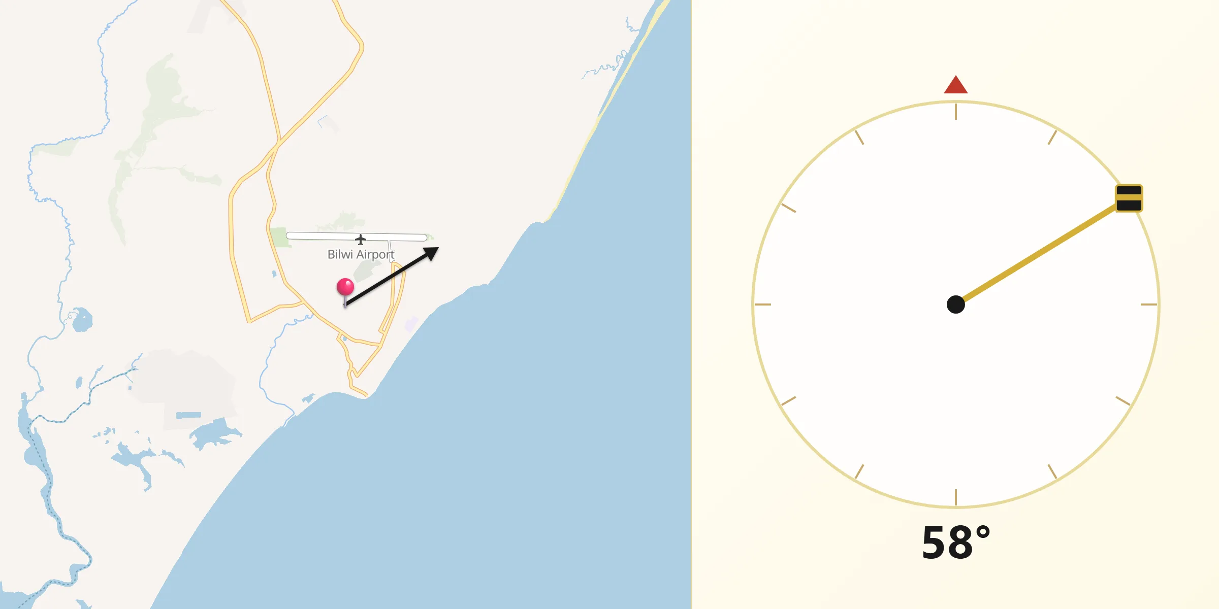 Dirección de la Qibla desde Puerto Cabezas