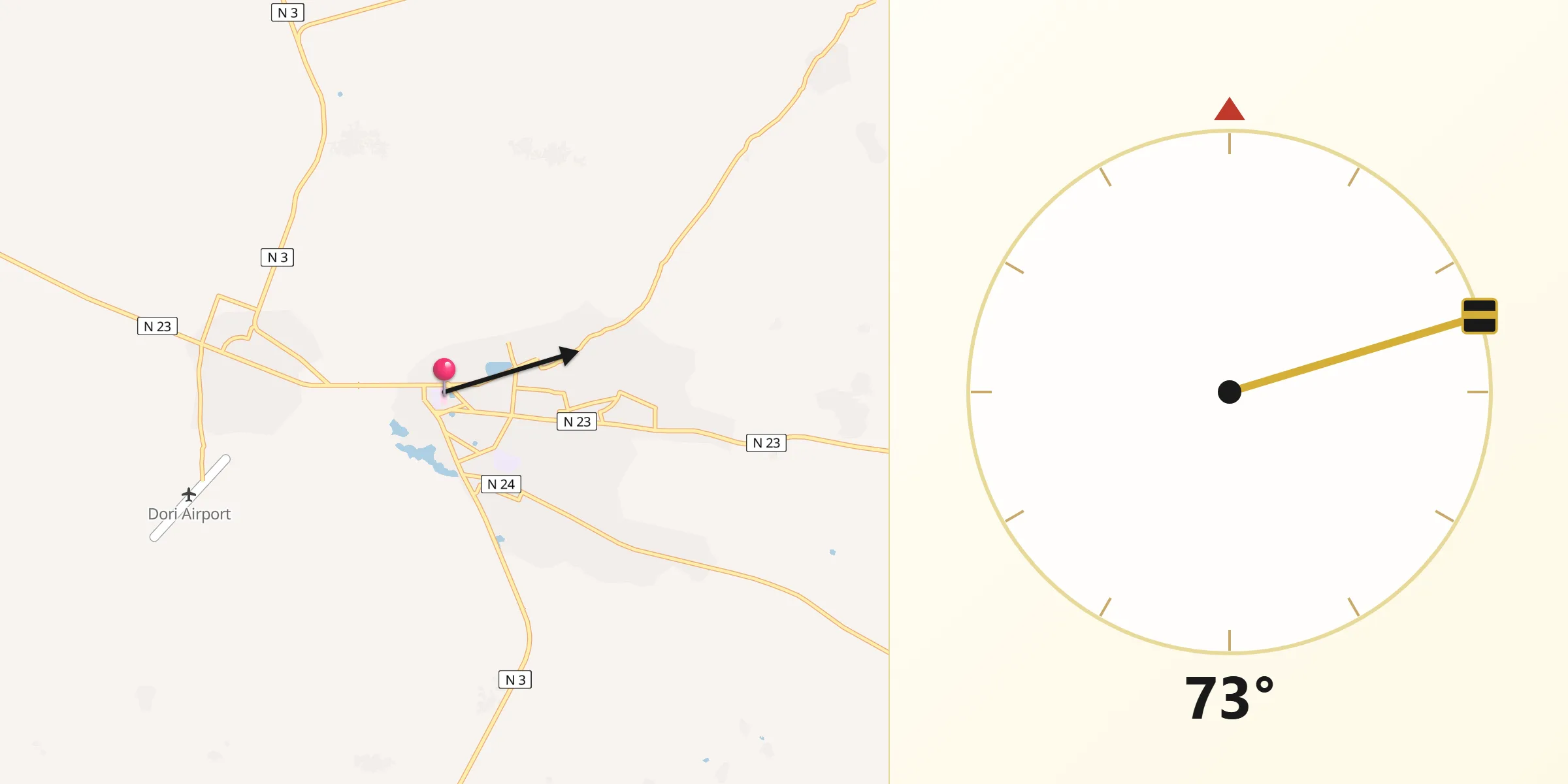 Direction vers la Qibla depuis Dori