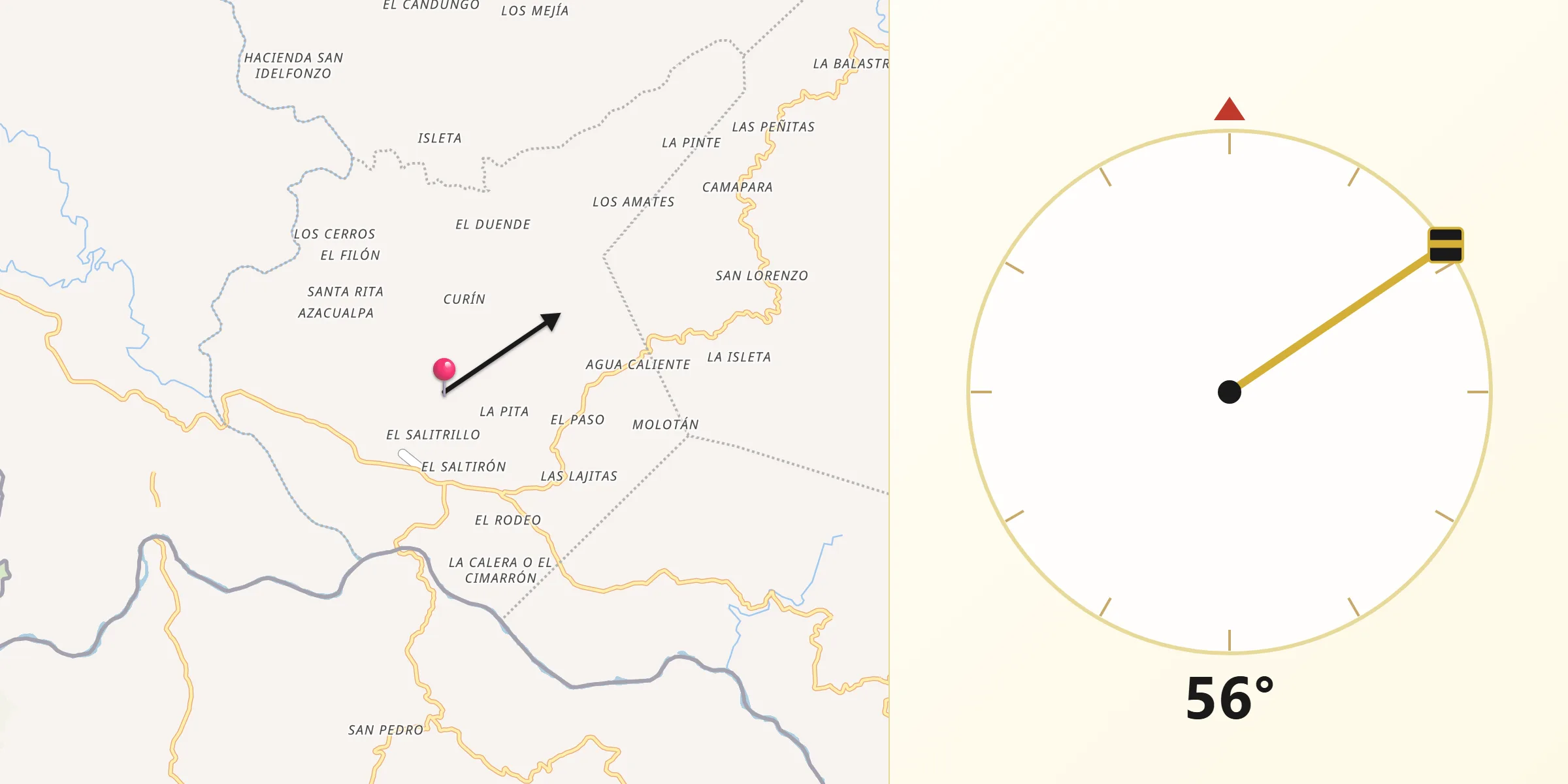 Dirección de la Qibla desde Mapulaca