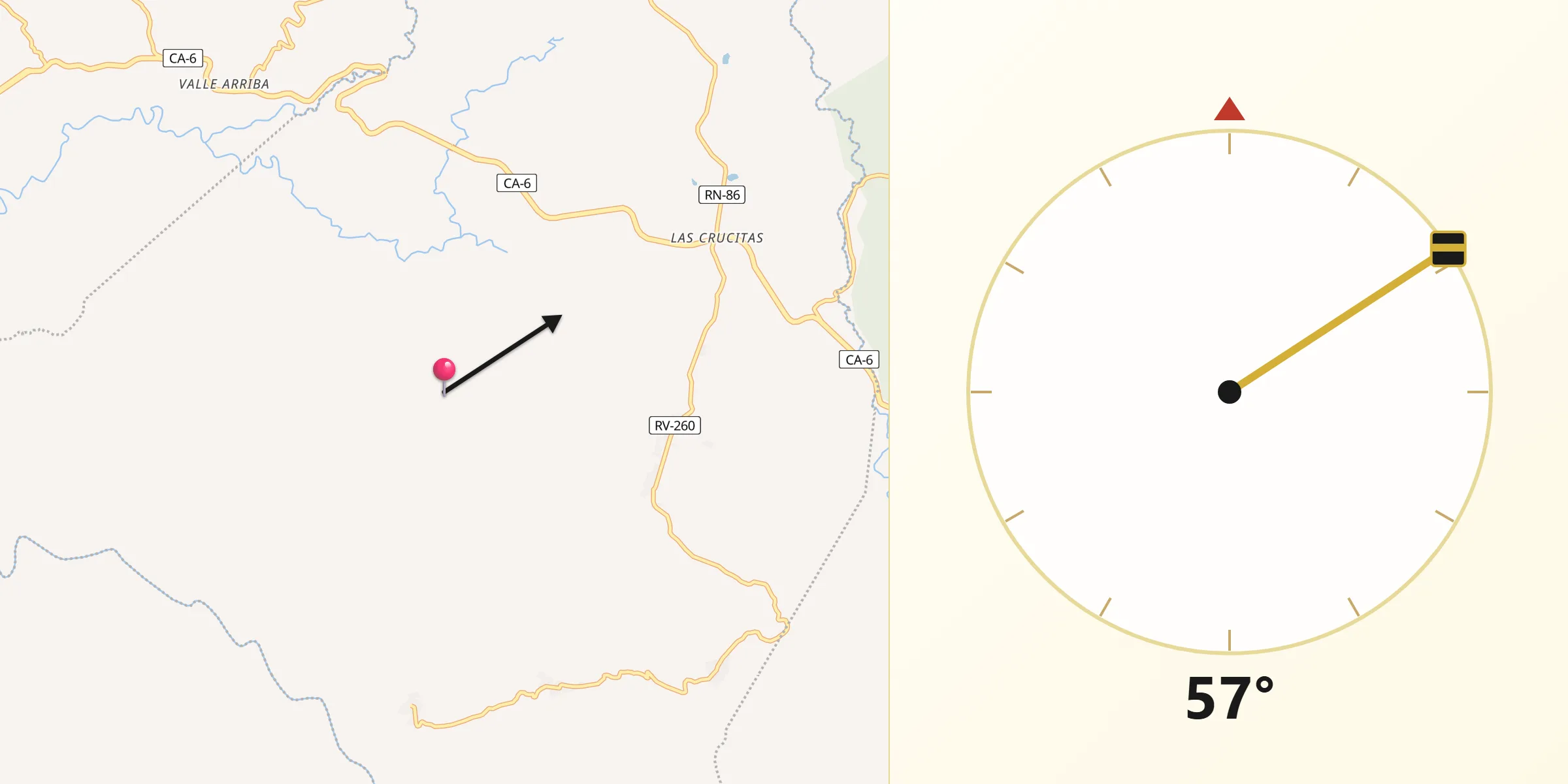 Dirección de la Qibla desde Potrerillos