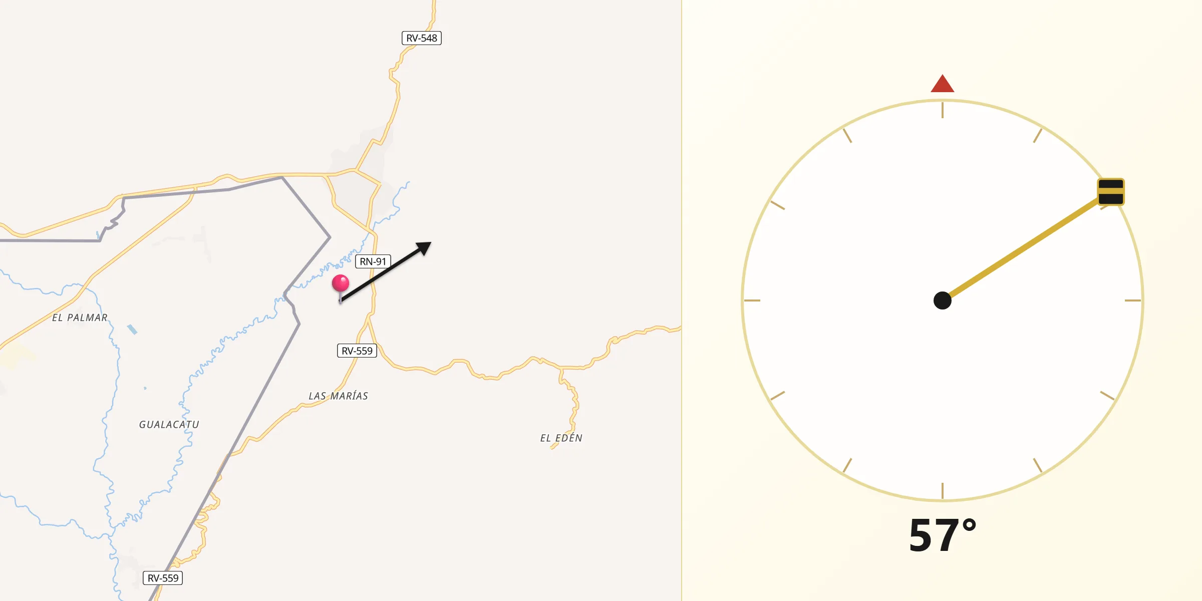 Dirección de la Qibla desde Trojes