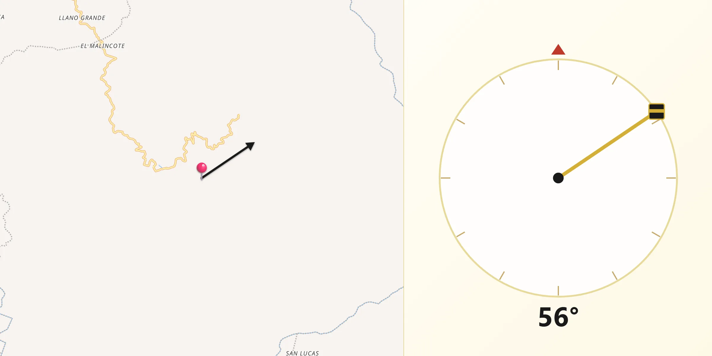 Dirección de la Qibla desde Piraera