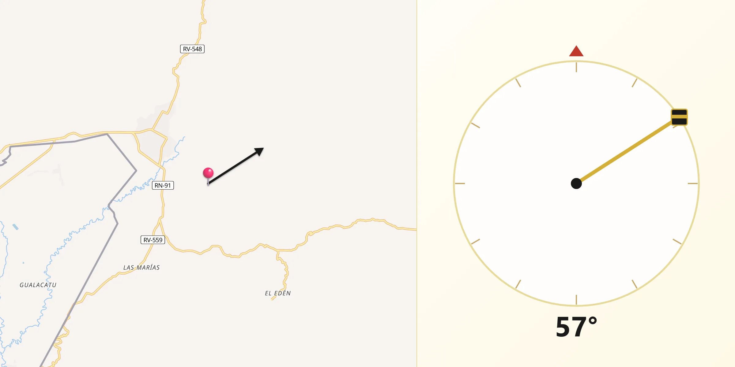 Dirección de la Qibla desde Las Trojes