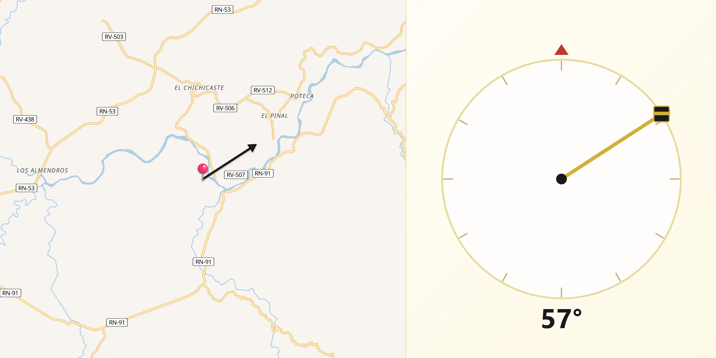 Dirección de la Qibla desde El Chichicaste