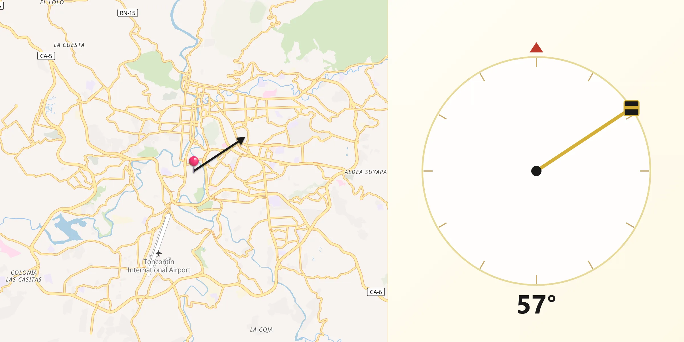 Dirección de la Qibla desde Tegucigalpa